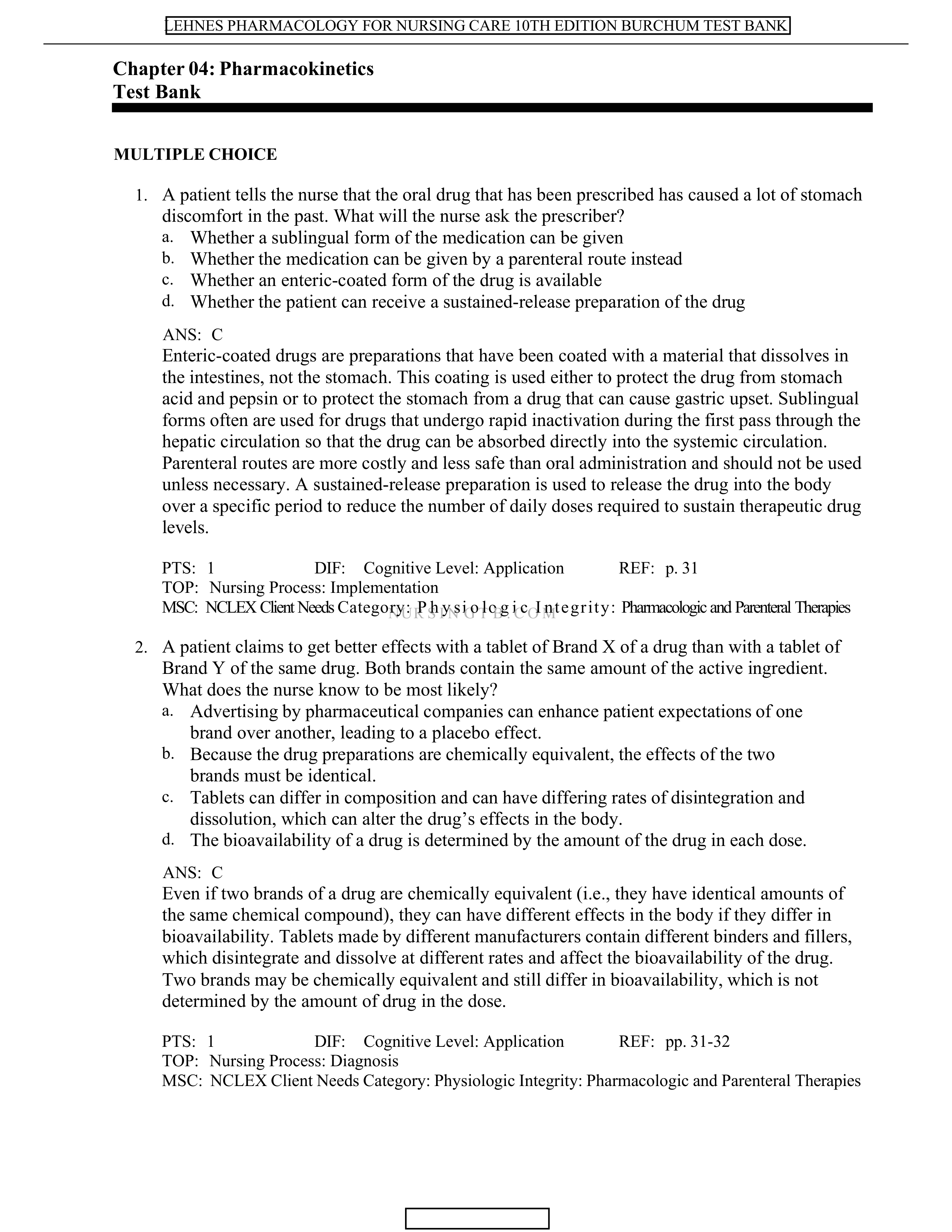 LEHNES PHARMACOLOGY FOR NURSING CARE 10TH EDITION BURCHUM TEST BANK chp 4.pdf_de4ajx2erqp_page1