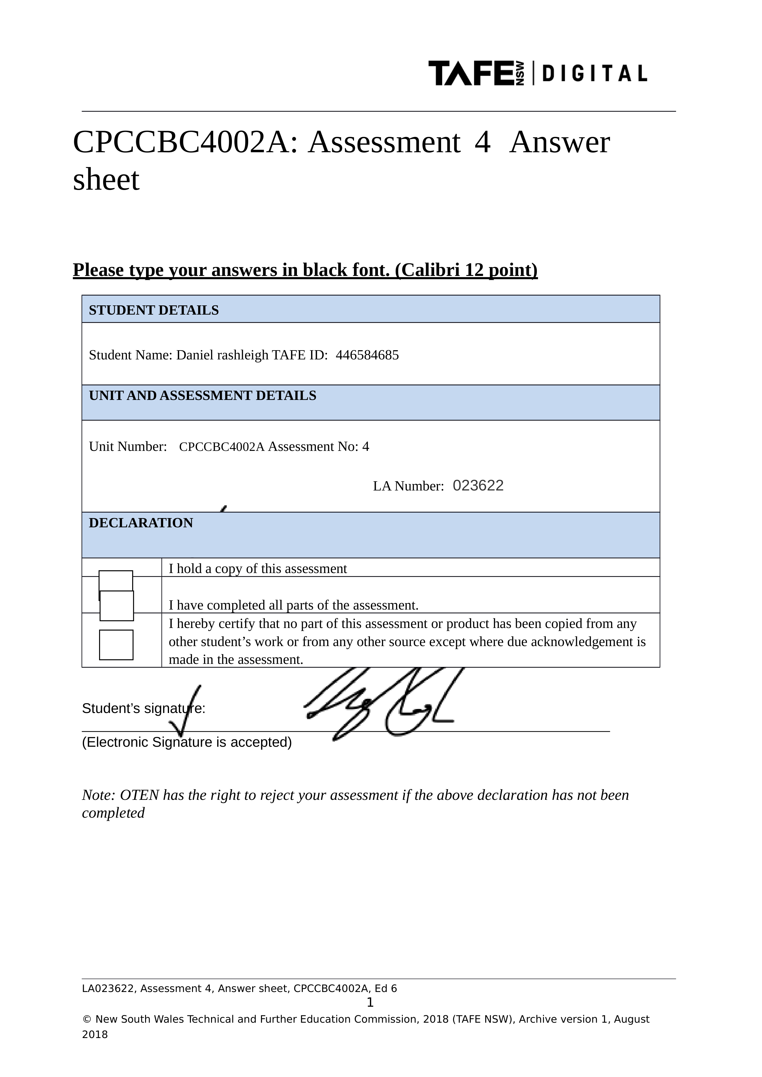 LA023622_Assn4_Answer sheet_CPCCBC4002A_Ed6.docx_dehy16vlcac_page1