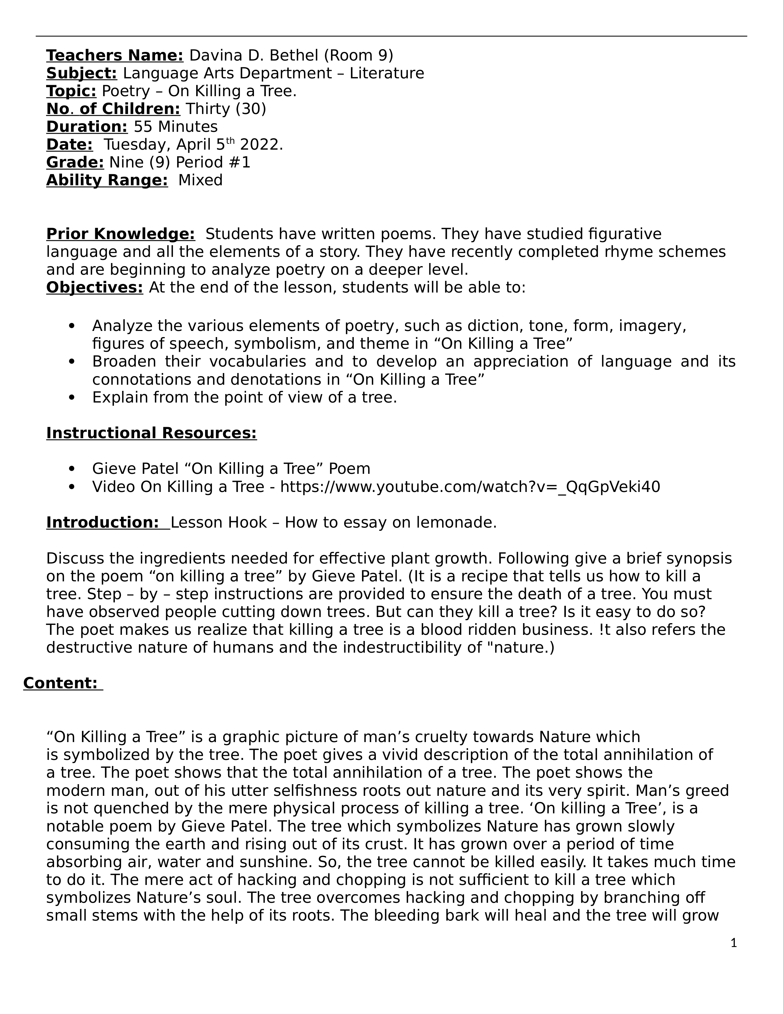 Lesson Plan Literature On Killing a tree BJC Classes.docx_dfa70llbngo_page1