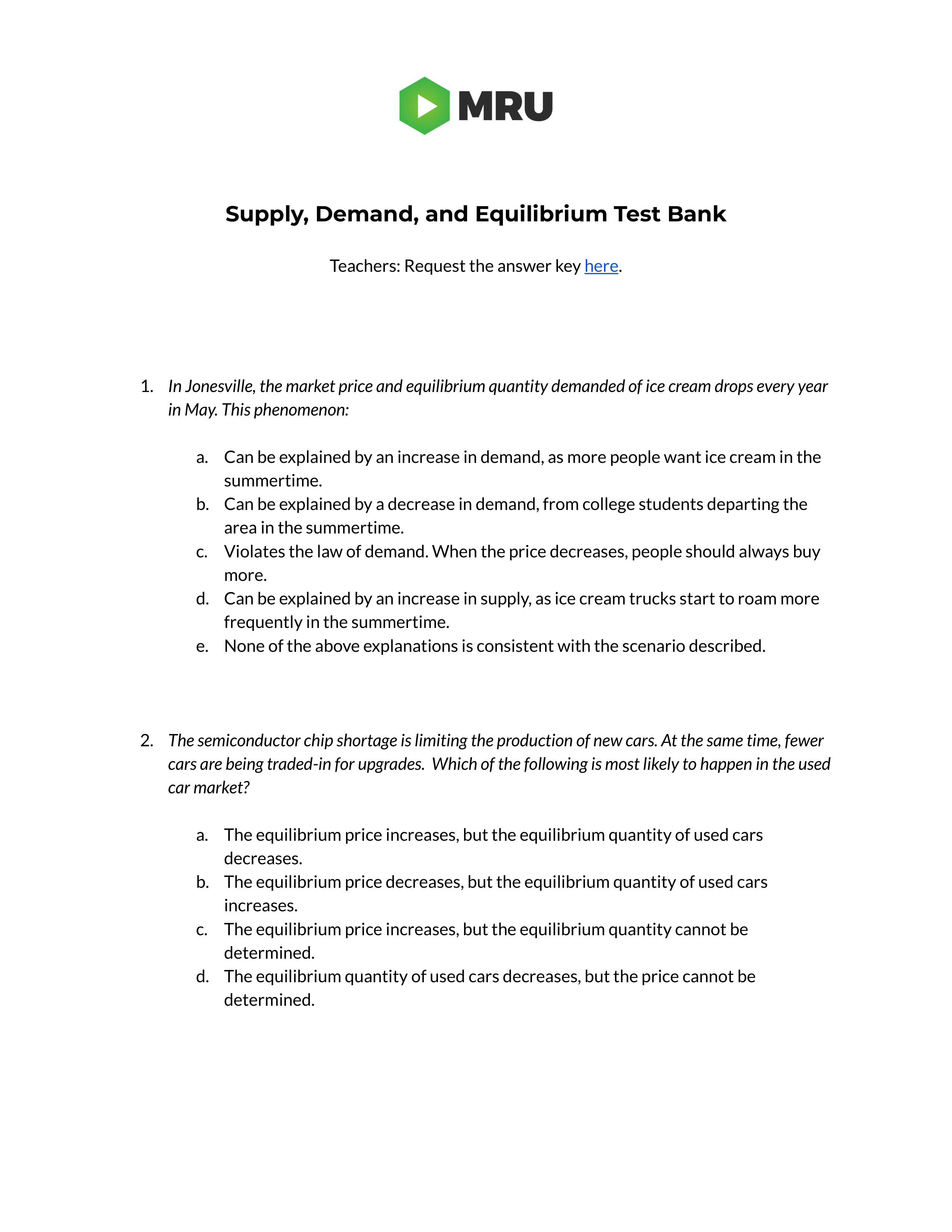 Supply, Demand, and Equilibrium Test Bank - MRU (without answers) - Google Docs.pdf_dfrcuuwrvrj_page1