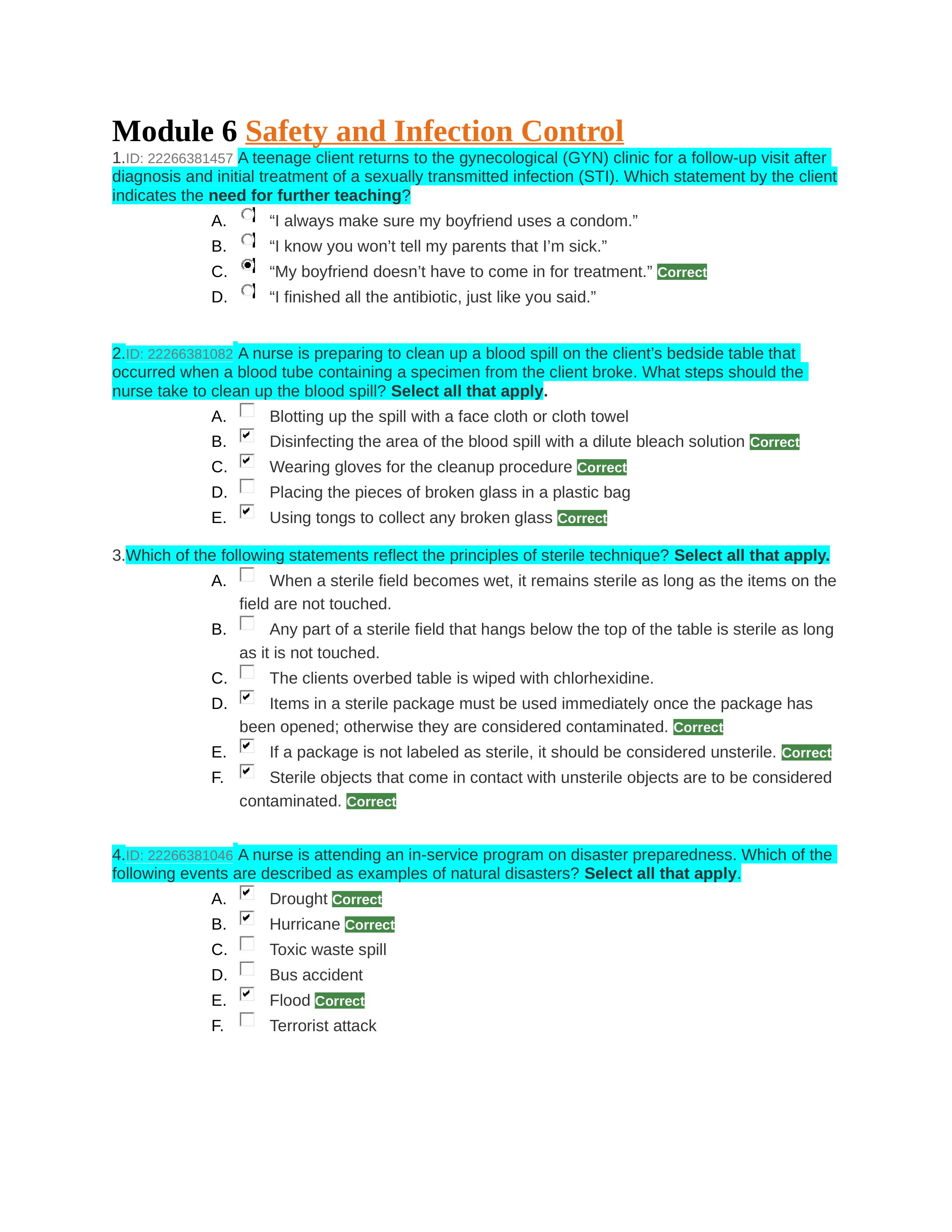 Module 6 Safety and Infection Control Exam - Without Rationale.docx_dfsq84eitdx_page1