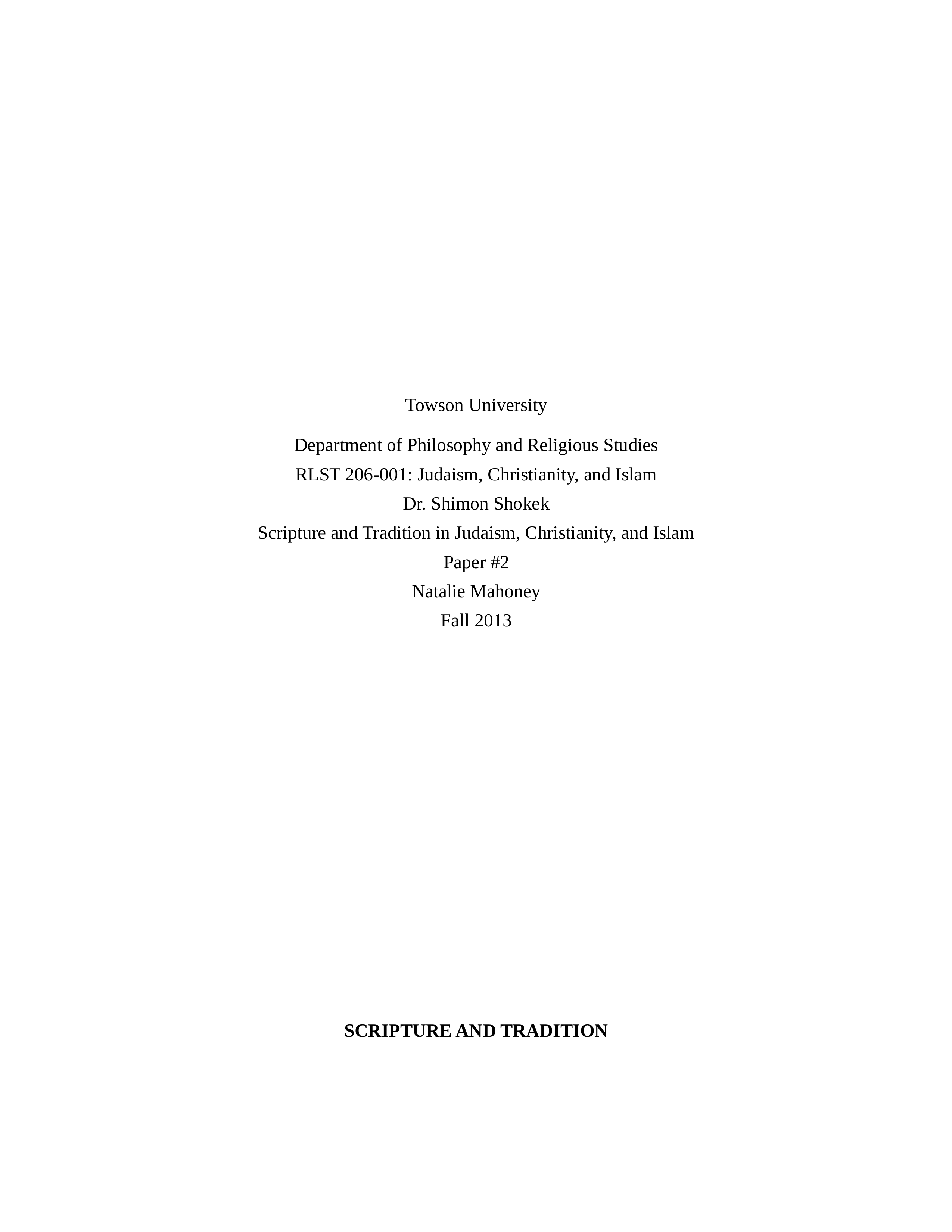 Scripture and Tradition in Judaism, Christianity, and Islam Paper #2_dftr6vvlcof_page1