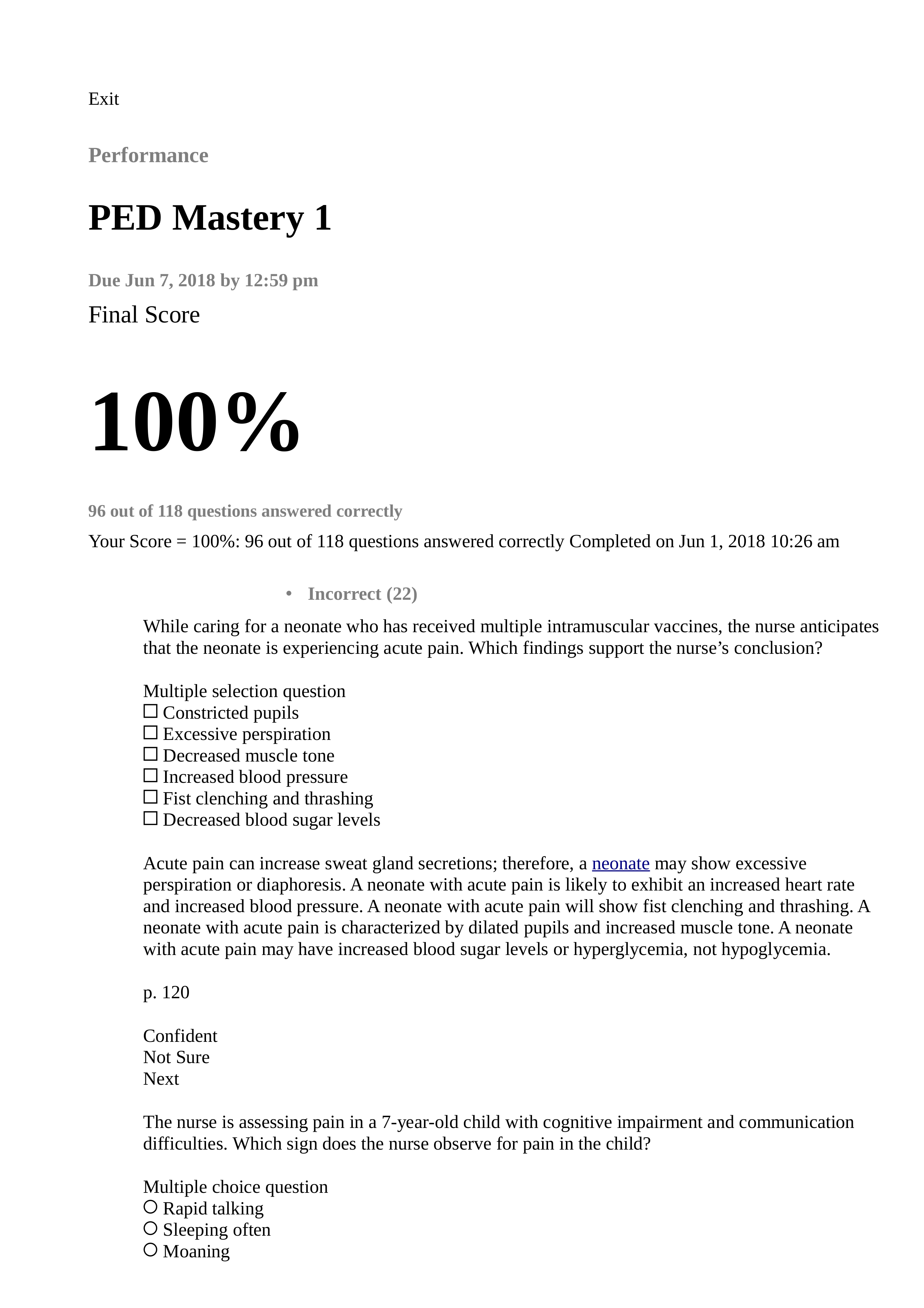 pain and health assessment Elsevier Adaptive Quizzing - Quiz performance.html_dfycisqdt2e_page1