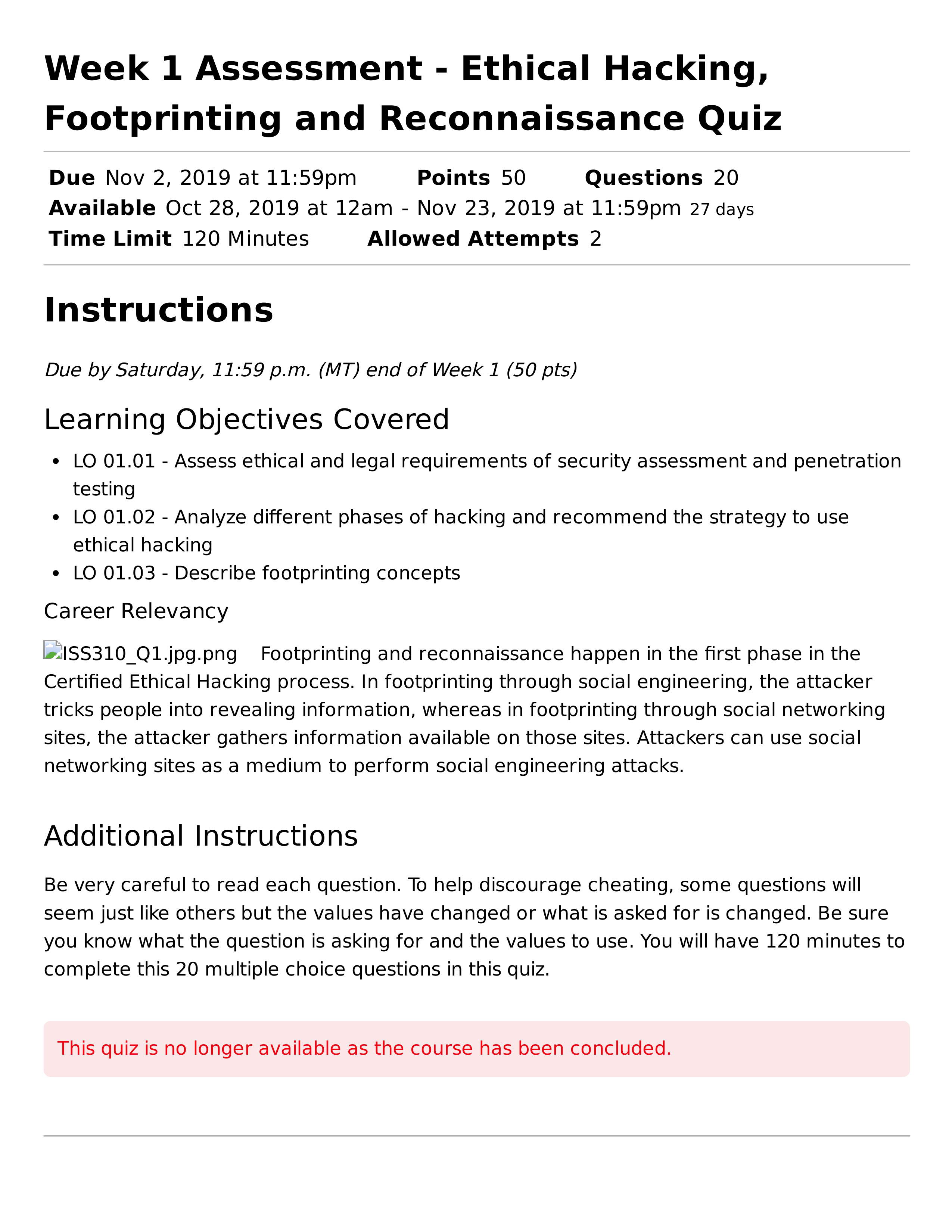 Week 1 Assessment - Ethical Hacking, Footprinting and Reconnaissance Quiz_ ISS310_2_20191028M_OL_Inf_dg3rz3azngc_page1