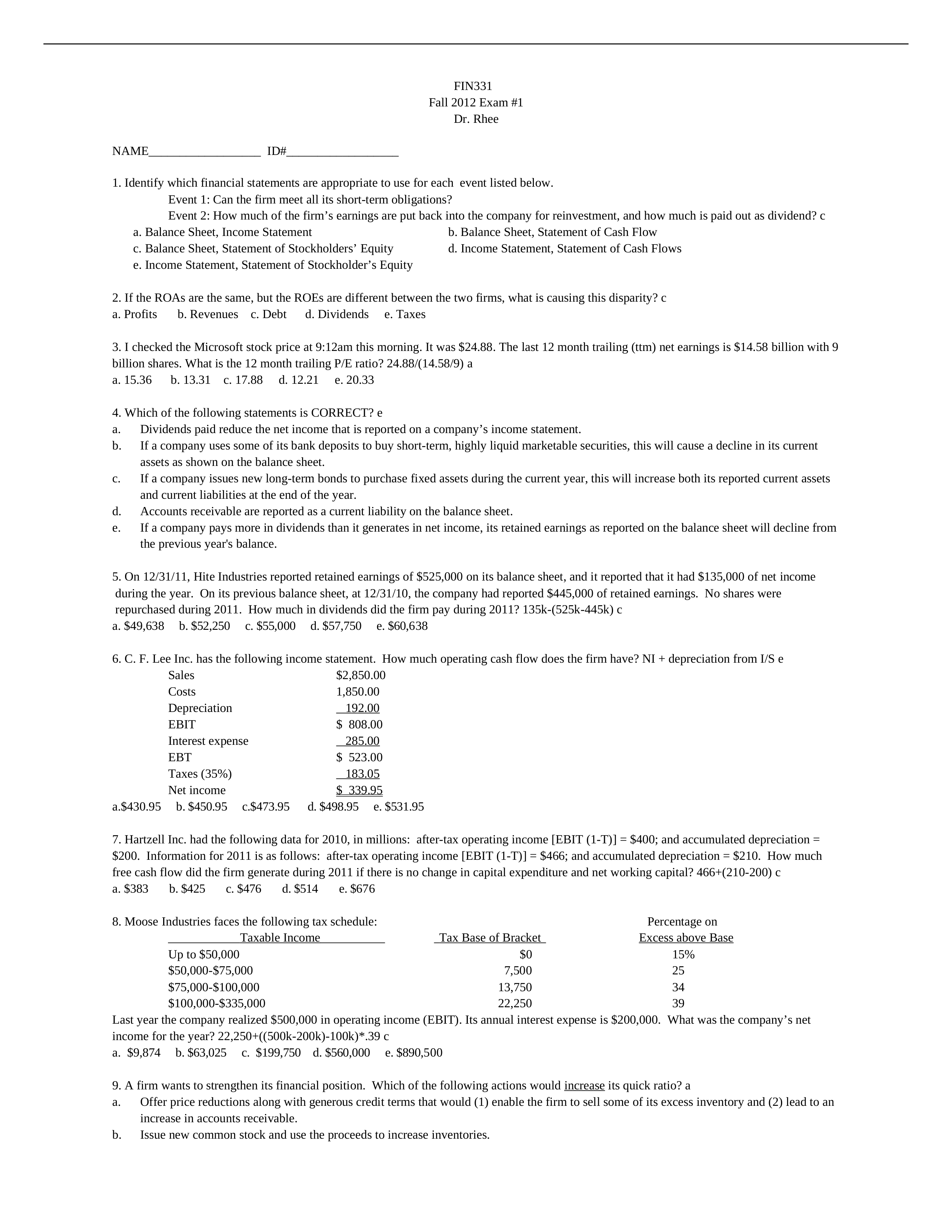 FIN331_007_2011_Spring_-Fall 2012 Exam1 solution key_dgii6ujfal2_page1