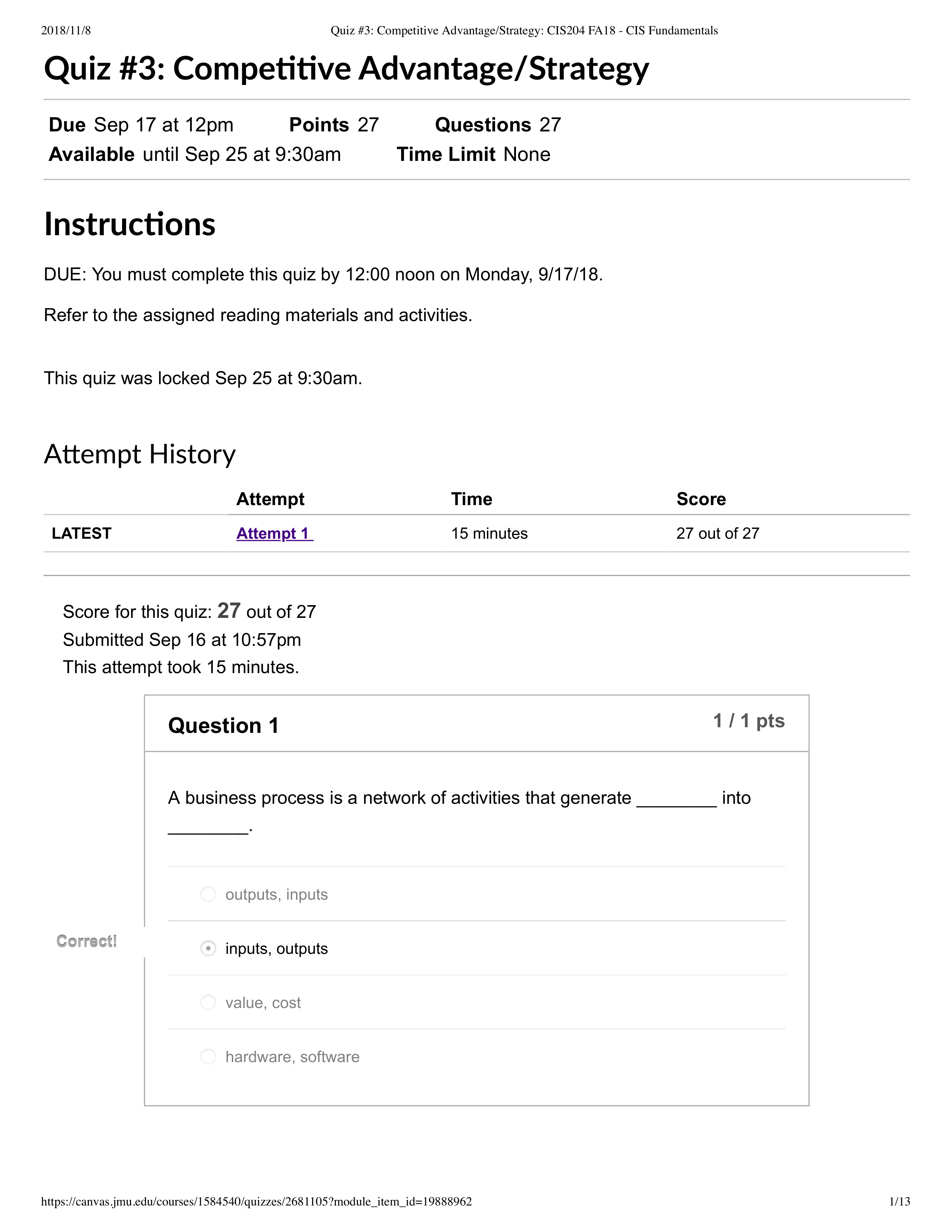 Quiz #3_ Competitive Advantage_Strategy_ CIS204 FA18 - CIS Fundamentals.pdf_dgqf2k2a3a0_page1