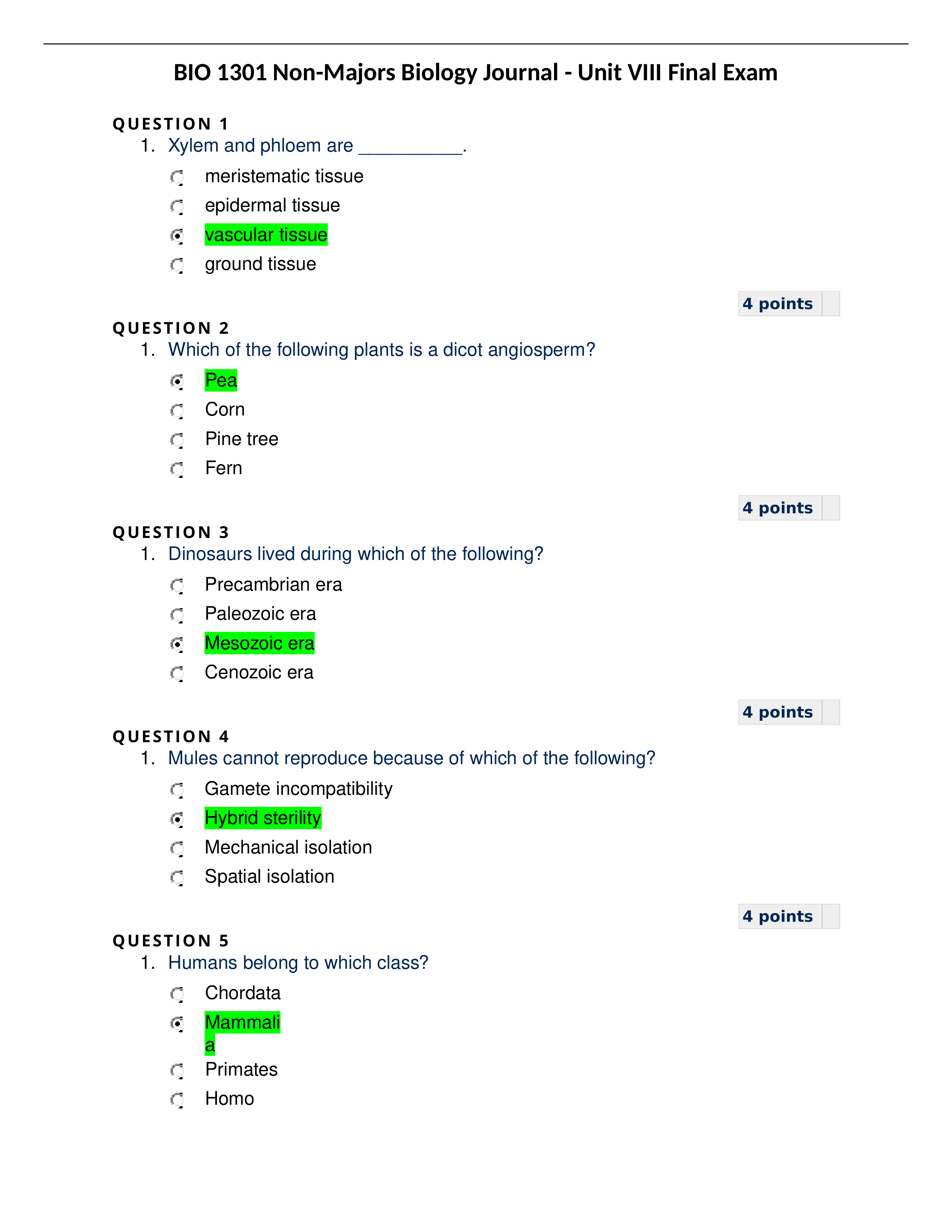 BIO 1301 Non-Majors Biology Journal - Unit VIII Final Exam.docx_dgtqcdkivfb_page1