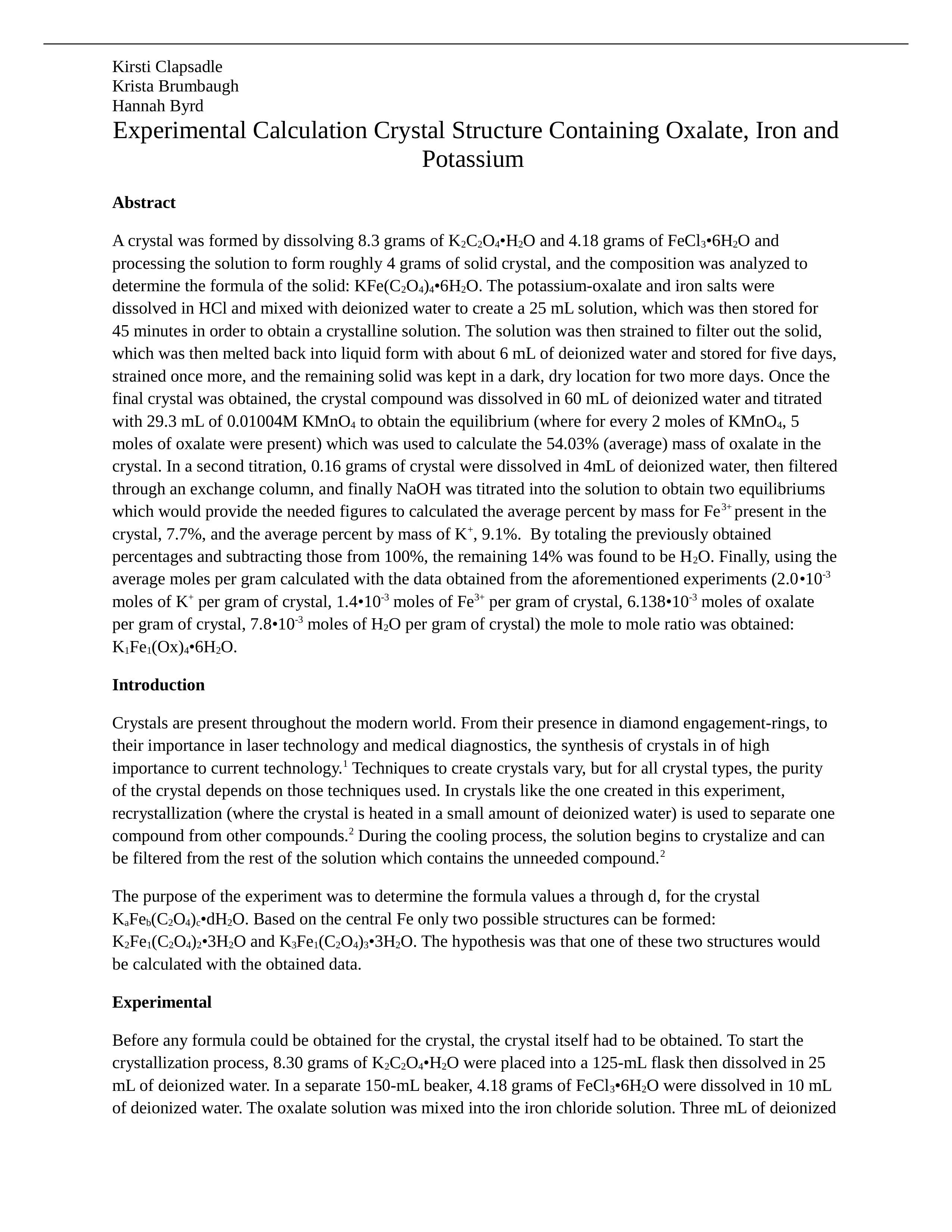 Experimental Calculation Crystal Structure Containing Oxalate, Iron and Potassium_dgzh8shr86f_page1