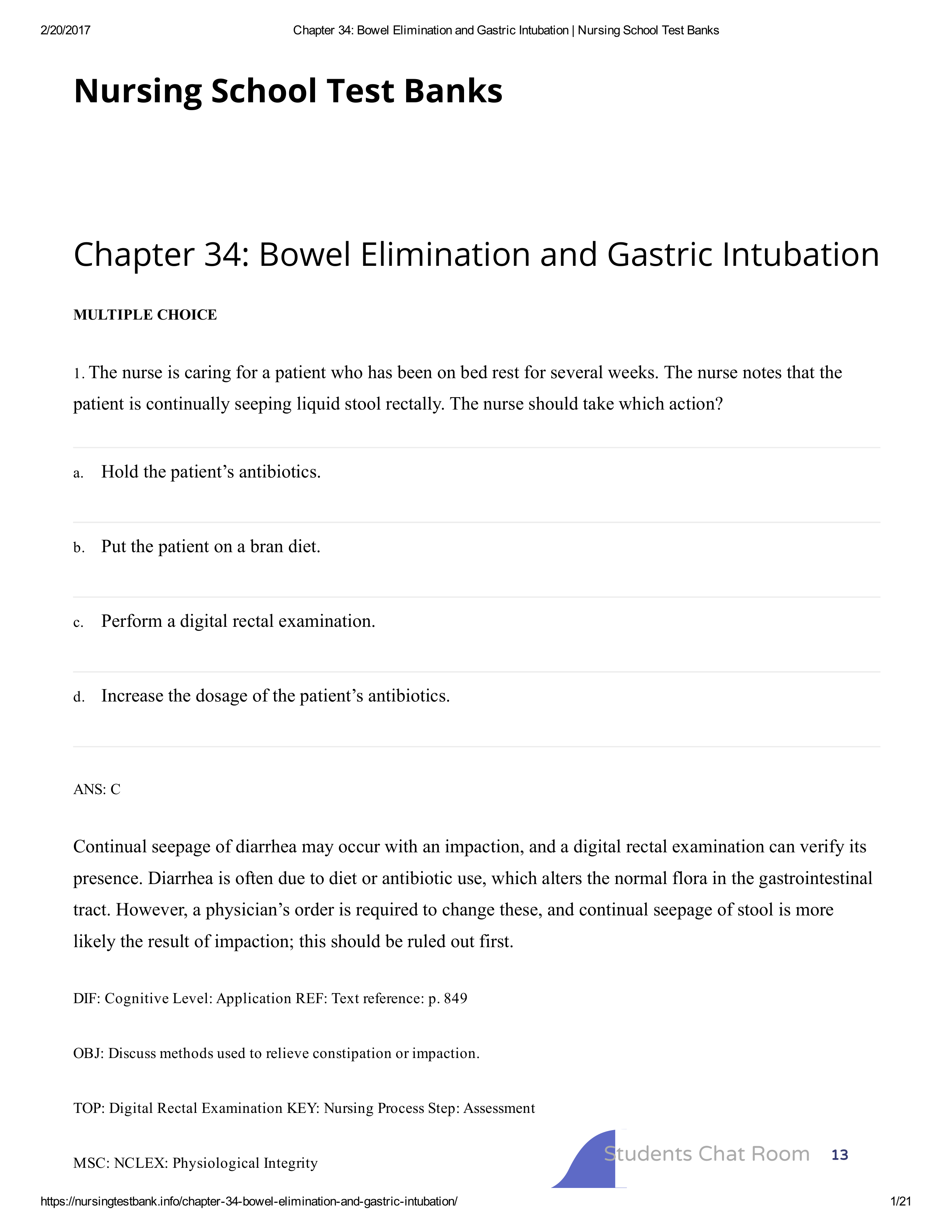 Chapter 34_ Bowel Elimination and Gastric Intubation _ Nursing School Test Banks_dhnvn7vt0nb_page1