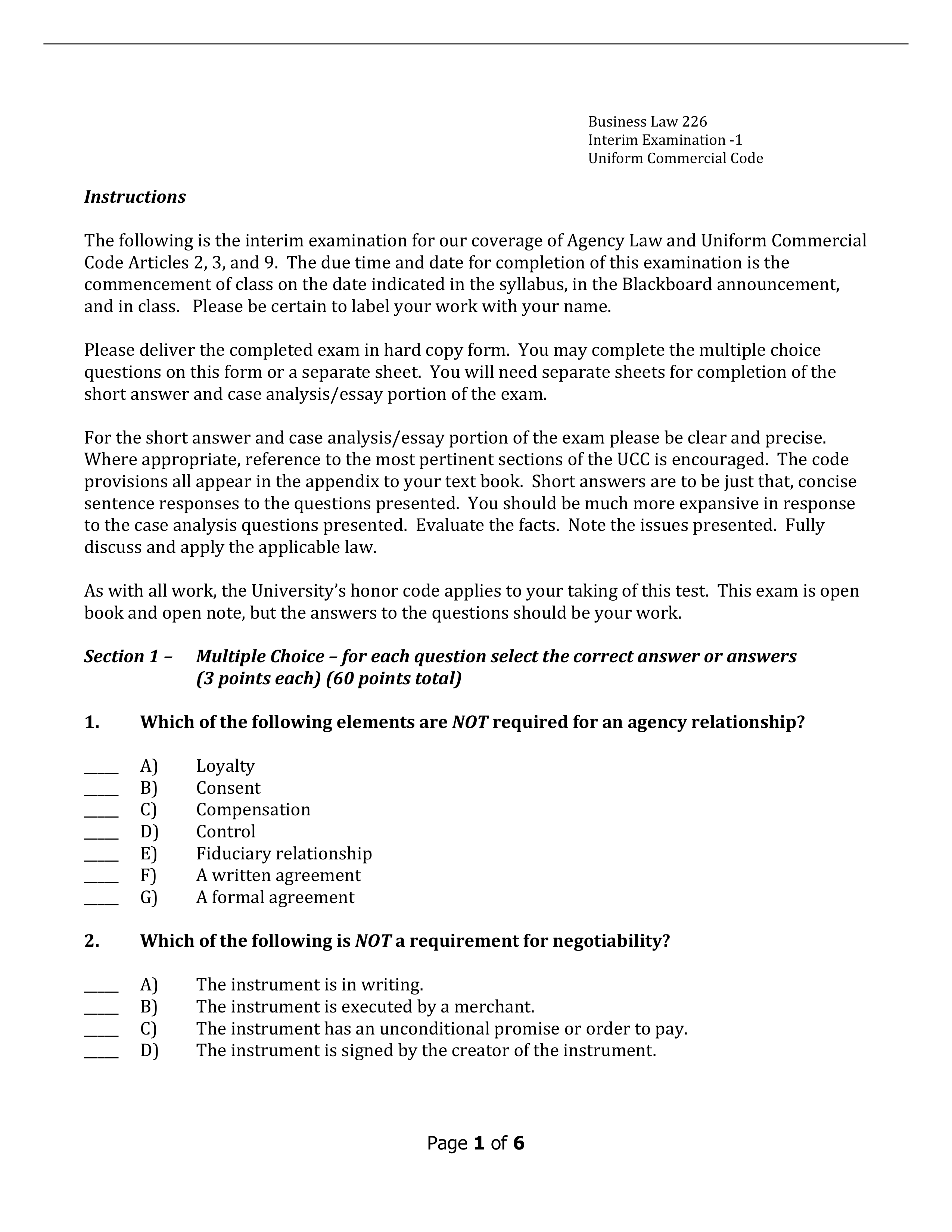 Business Law 226 - FA 2017 - Interim Exam 1 - UCC(1).pdf_di07r5sp40r_page1