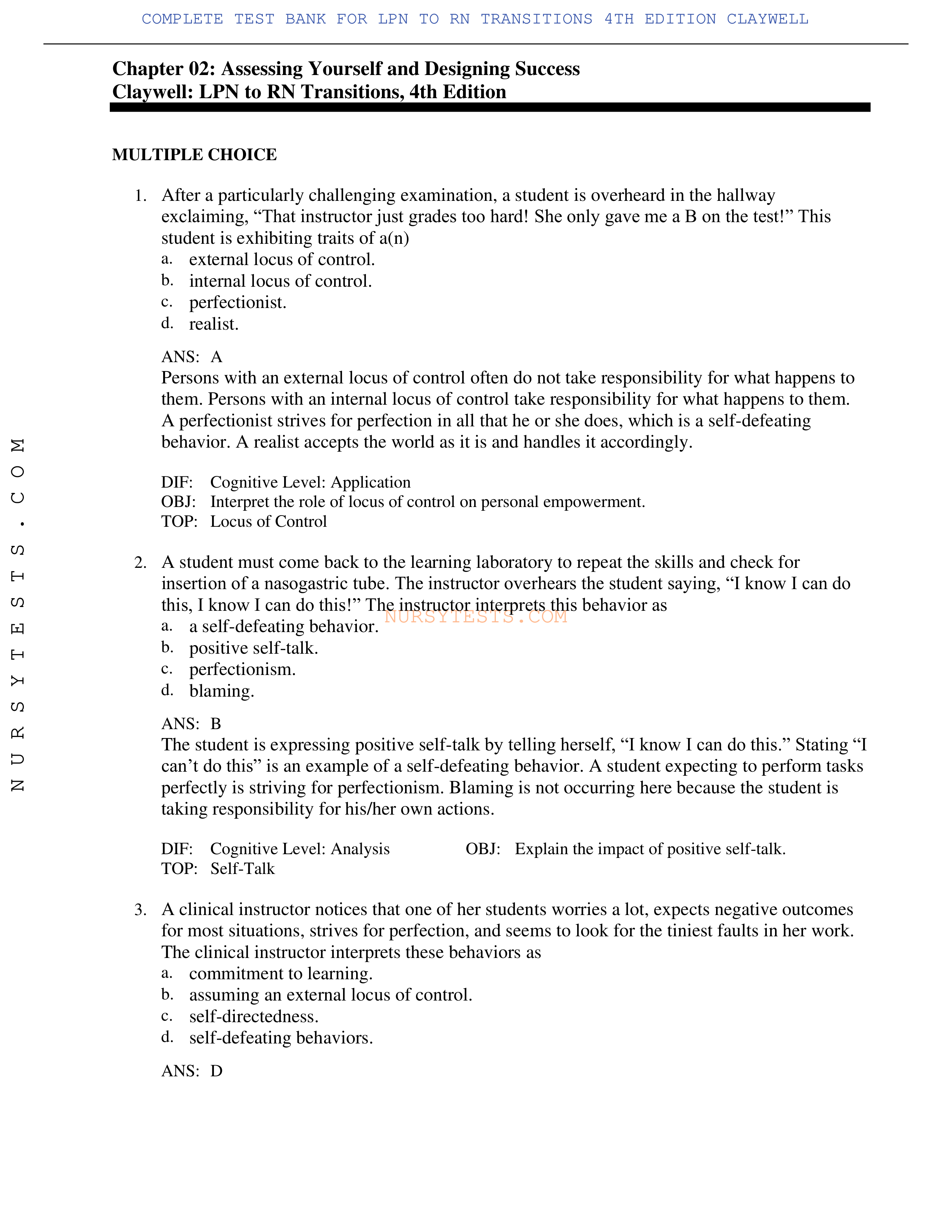 Test Bank LPN to RN Transitions 4th Edition Claywell.pdf_di28orp23q0_page1