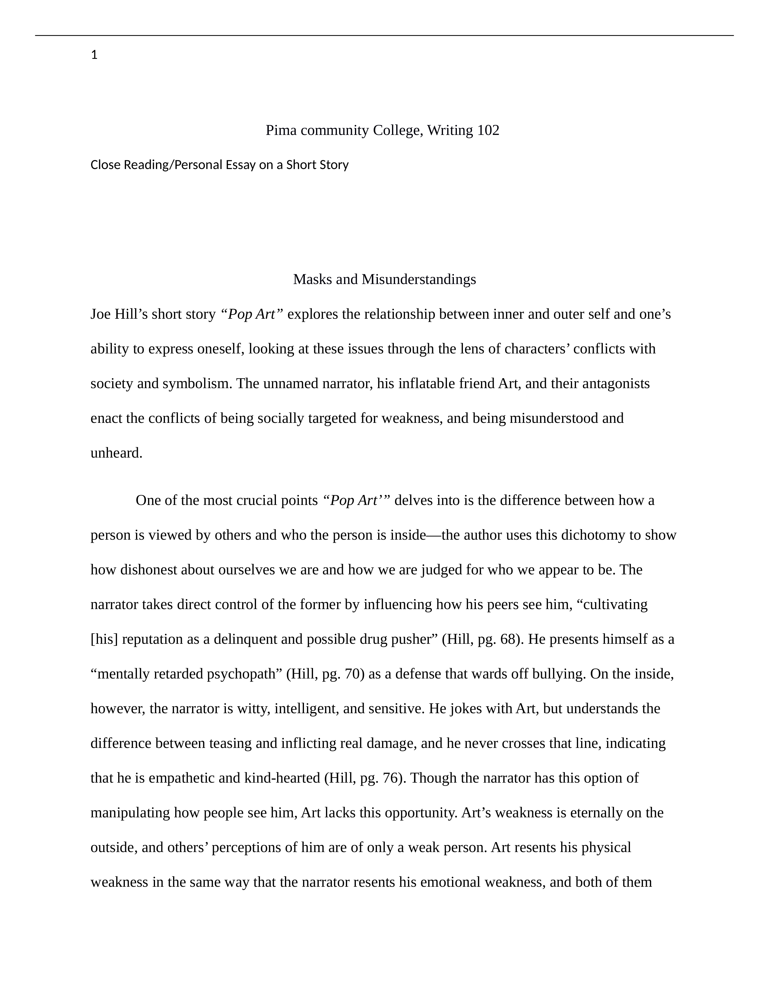 PCC WRT102 Close Reading and Personal Reflection on Pop Art by Hill.docx_dicgteja2ja_page1