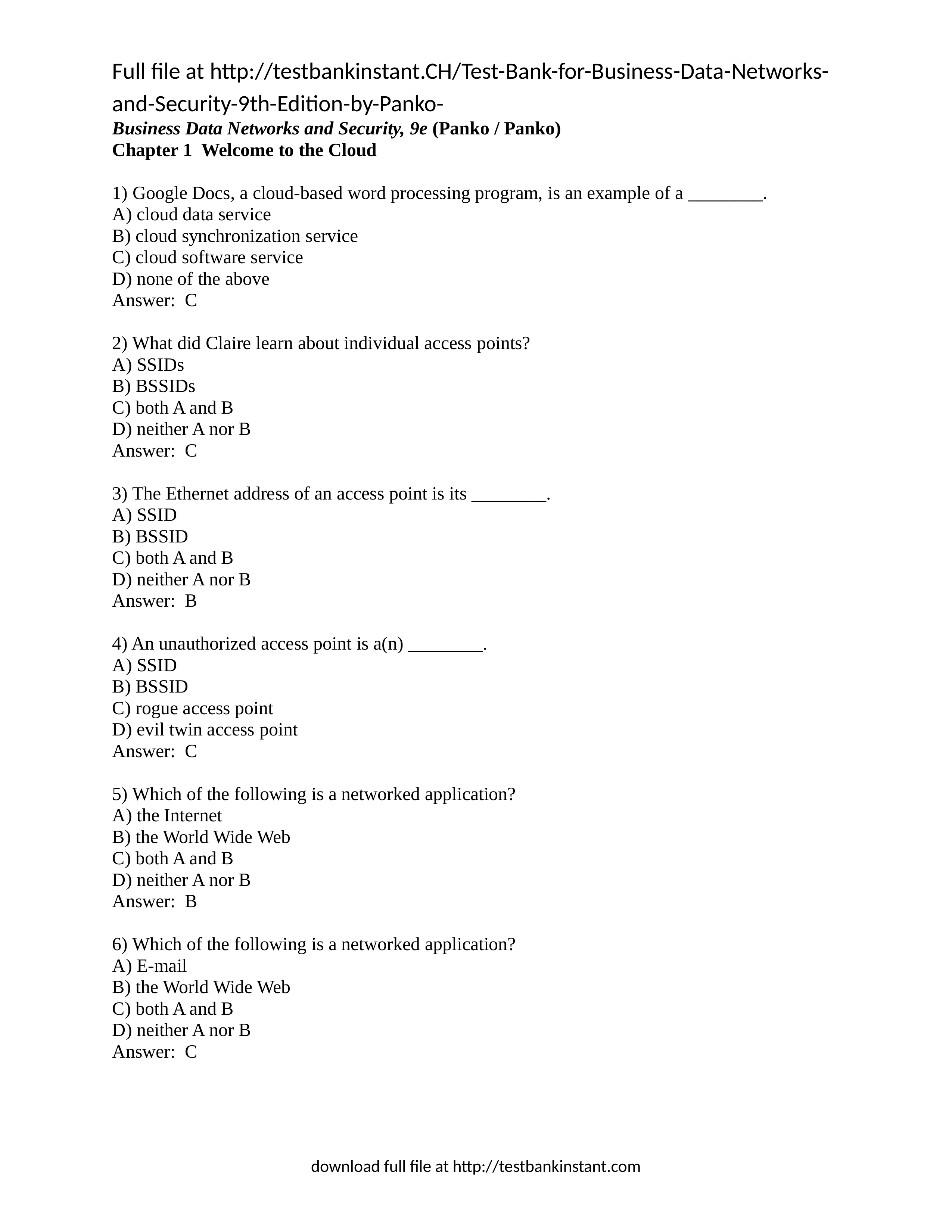 Test Bank for Business Data Networks and Security 9th Edition by Panko_dj1scr9keo2_page1