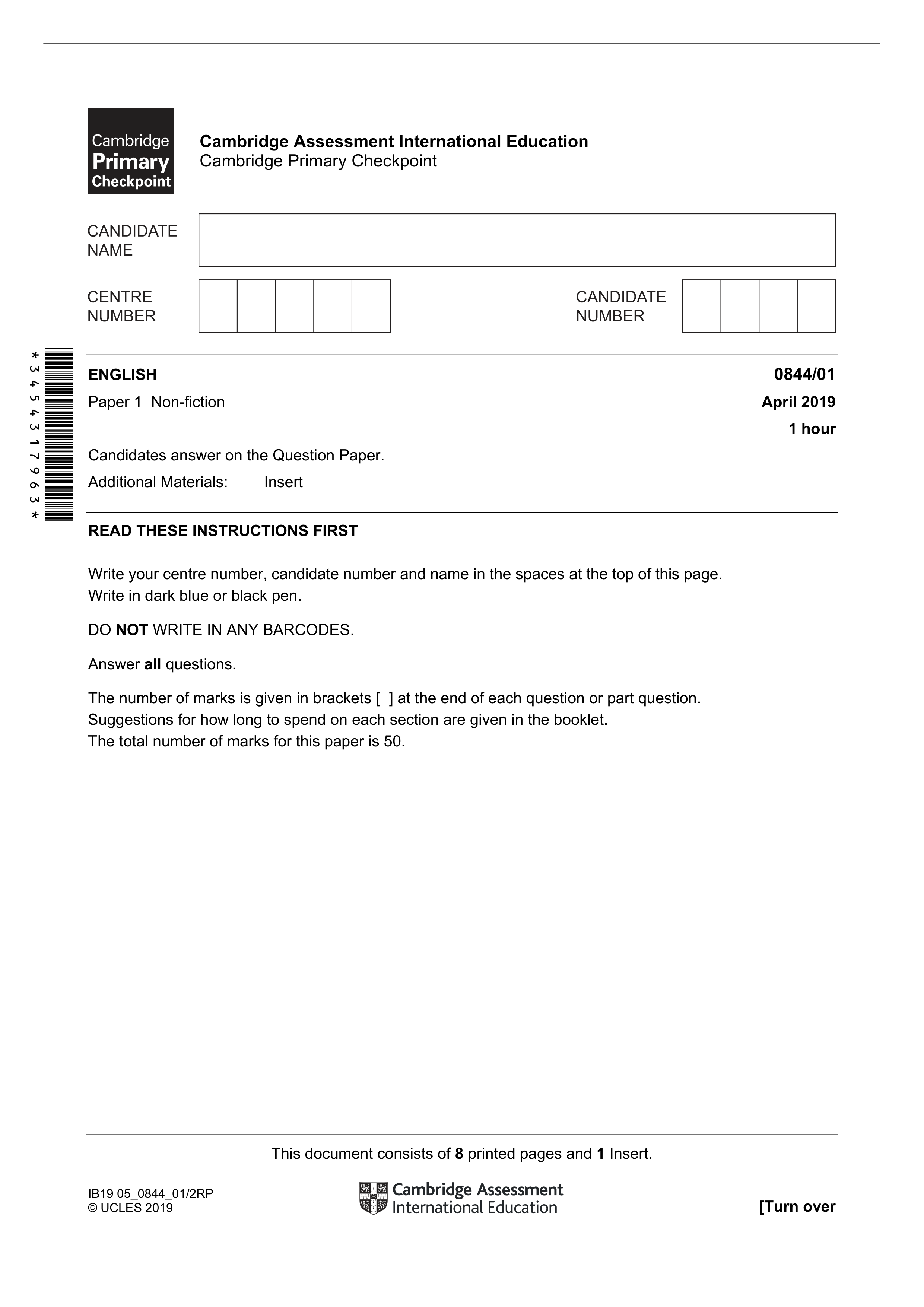 Cambridge Primary Checkpoint - English (0844) April 2019 Paper 1 Question.pdf_djul94gz3sg_page1