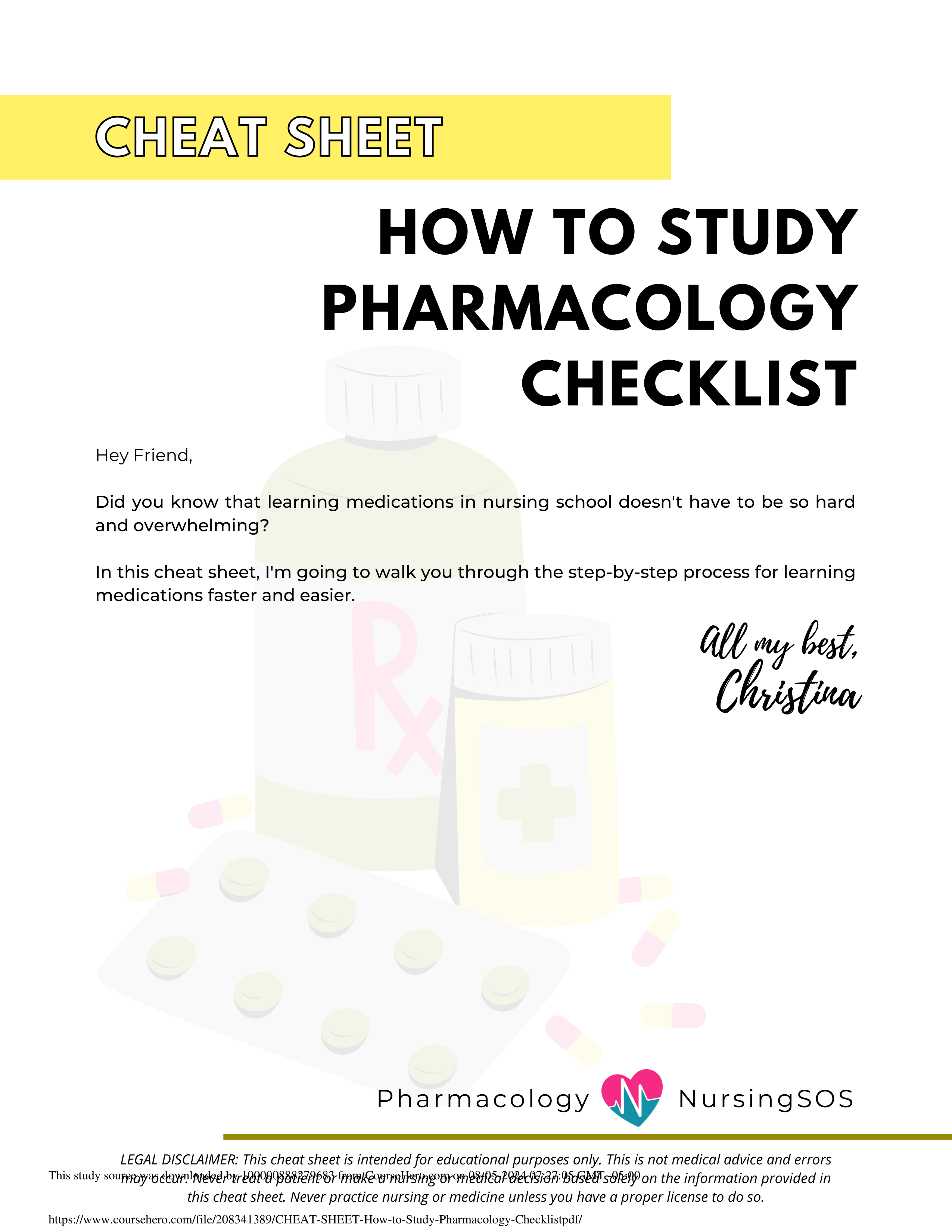 CHEAT SHEET - How to Study Pharmacology Checklist.pdf_djv2rraz2b7_page1