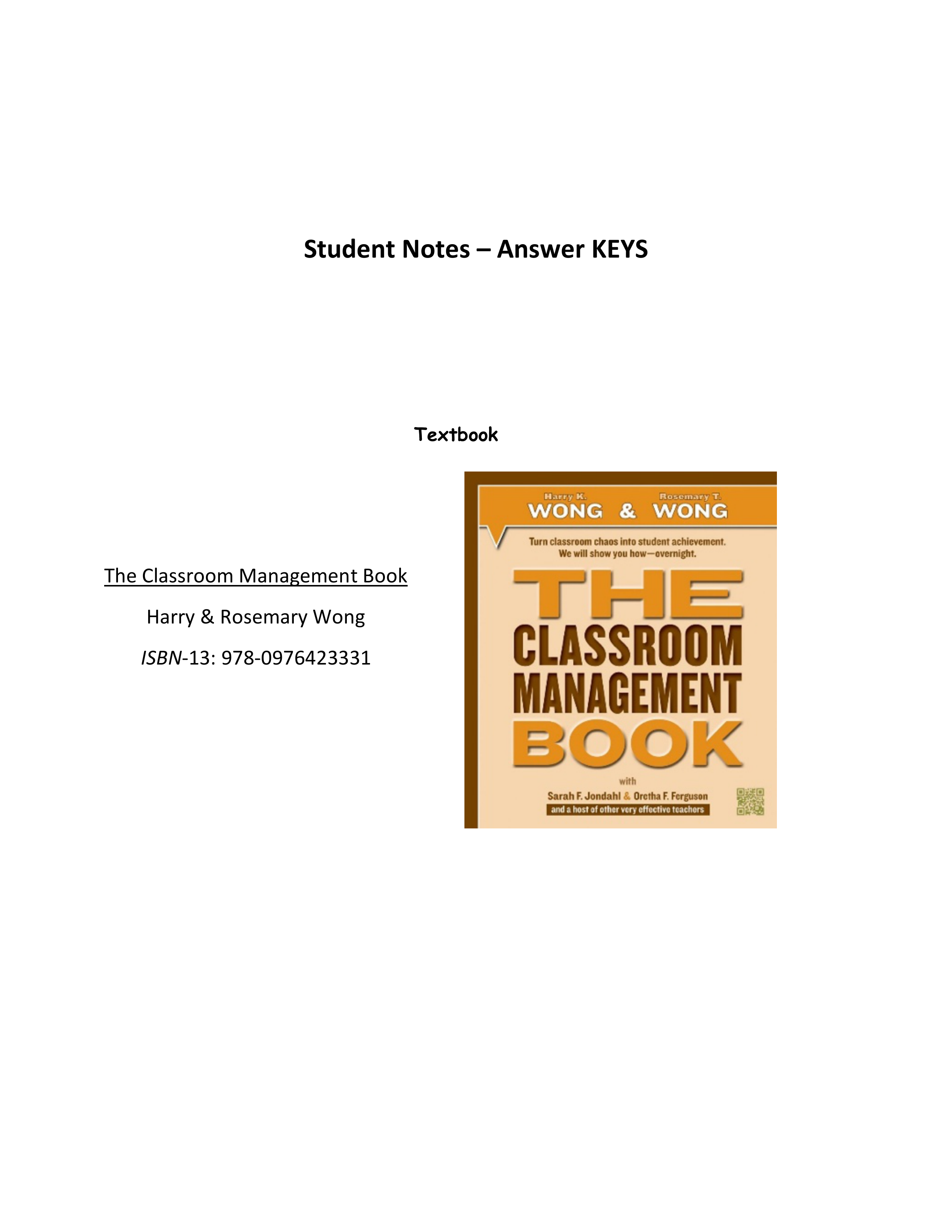 Harry Wong-Classroom Management Book-Student Notes [18 sections]-ANSWER KEYS.pdf_djwhmcdtgvb_page1