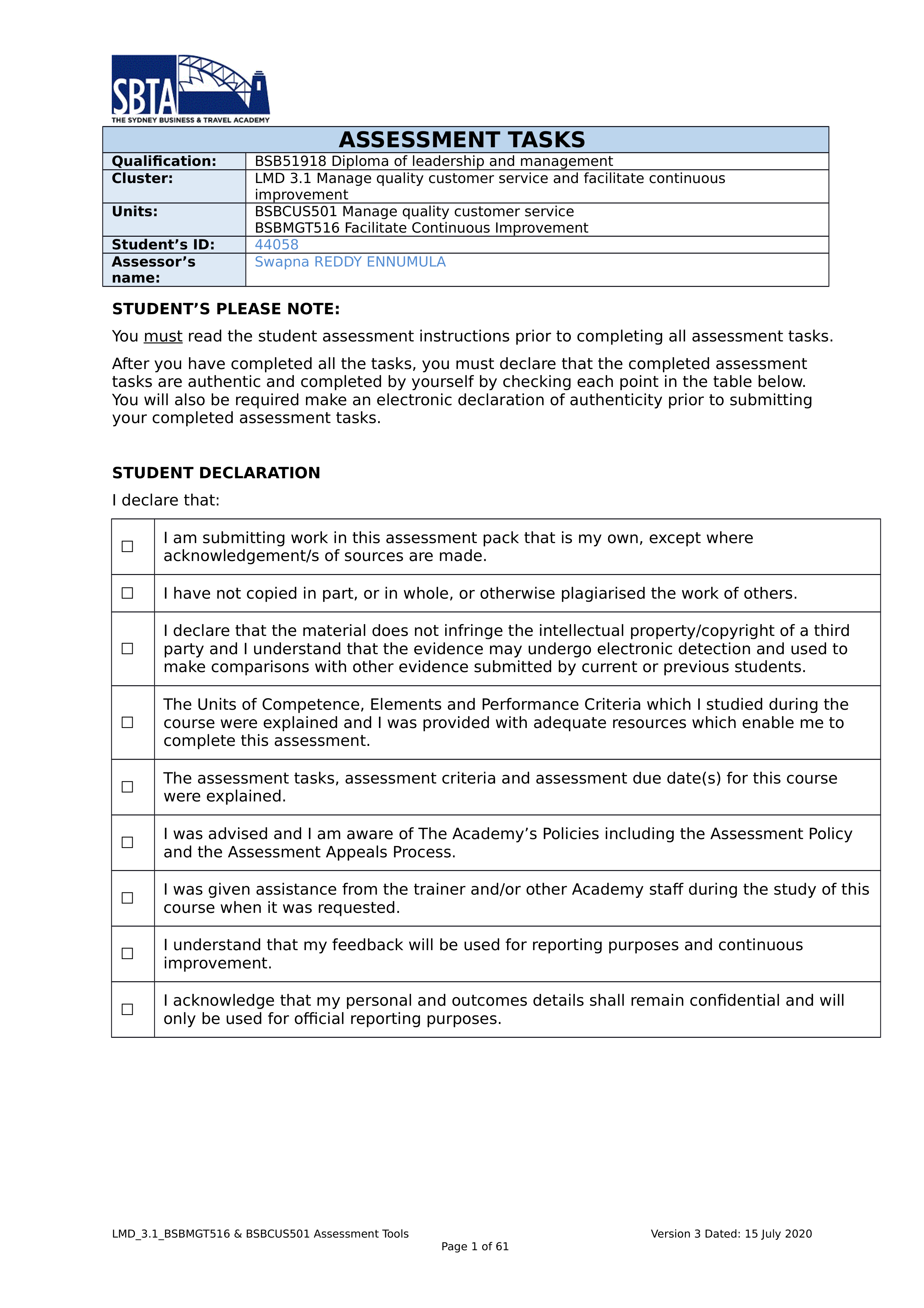 LMD 3.1 Manage quality customer service and facilitate continuous improvement.docx_djylx9vsqks_page1