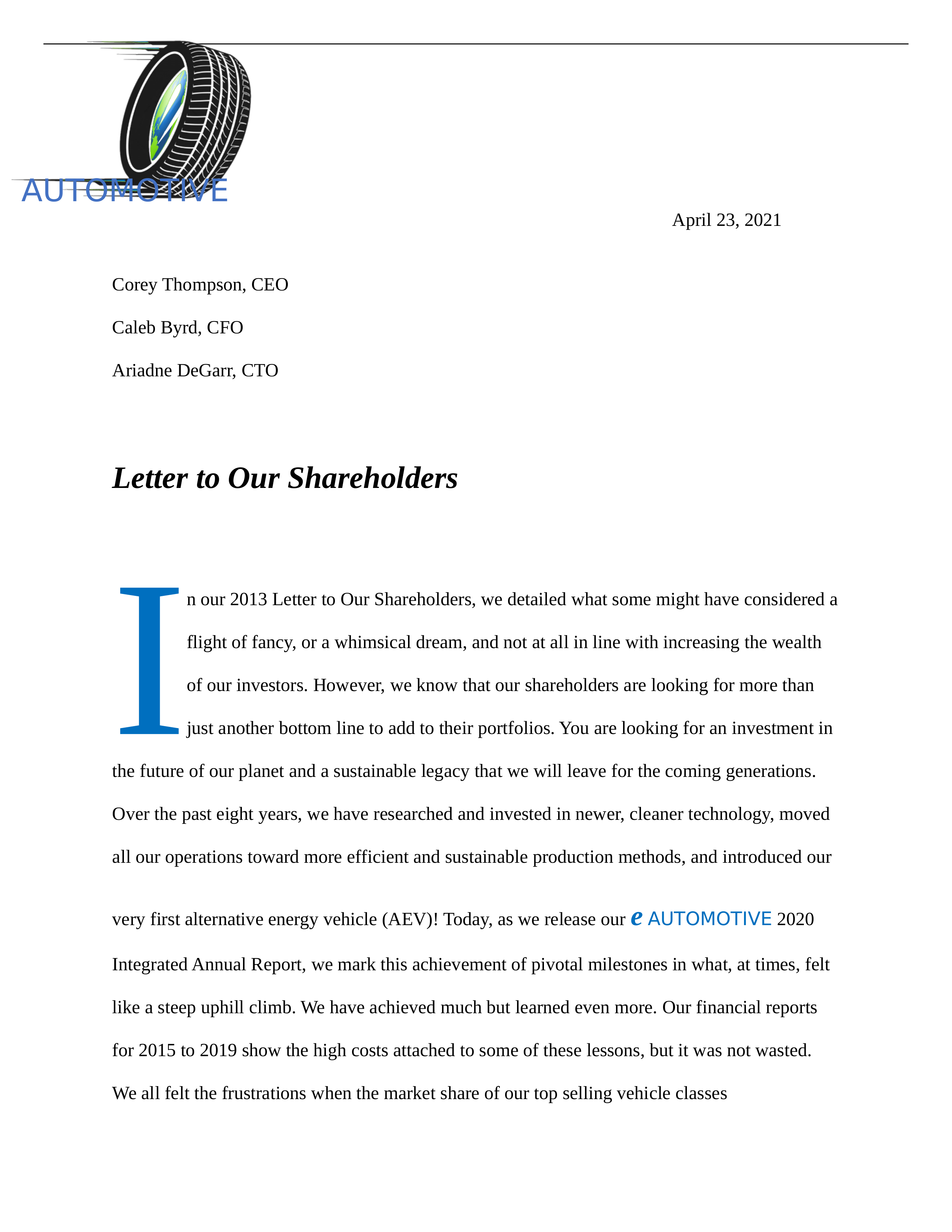 Team E Automotive - Letter to Shareholder.docx_dm3d5dgp1sc_page1