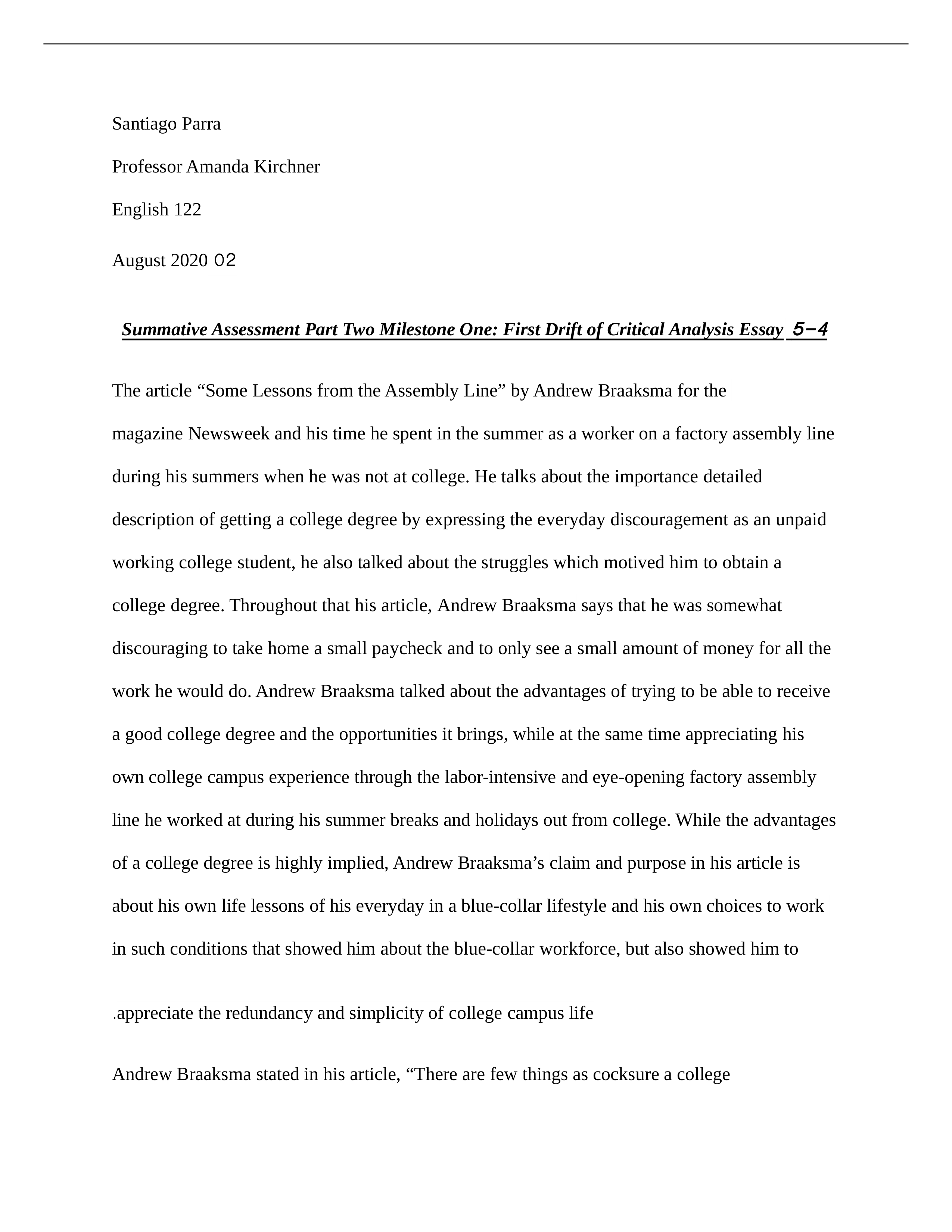 5-4 Summative Assessment Part Two Milestone One-First Draft of Critical Analysis Essay copy 3.docx_dm5e04k0kmg_page1