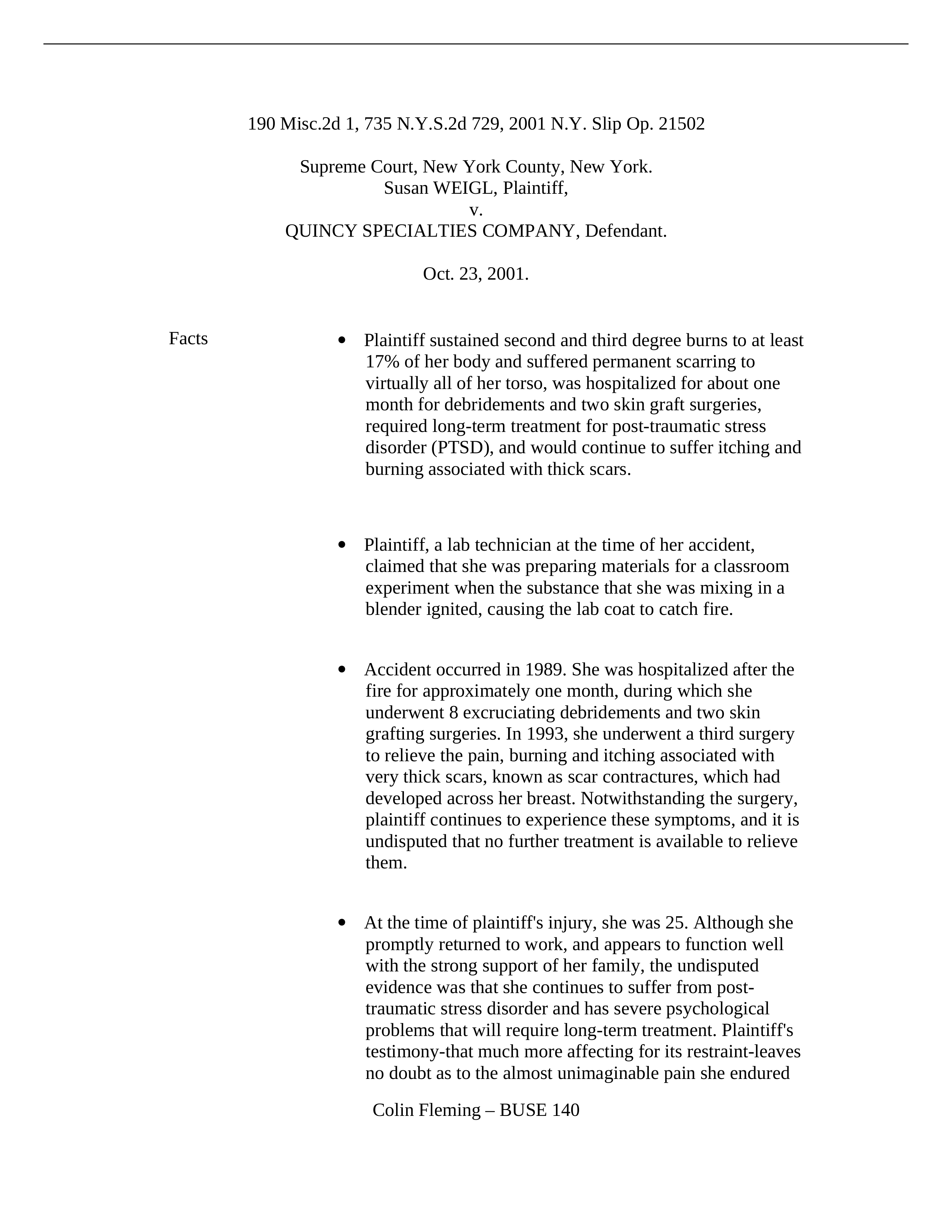 Susan WEIGL, Plaintiff, v. QUINCY SPECIALTIES COMPANY, Defendant_dm8yg75u0e7_page1