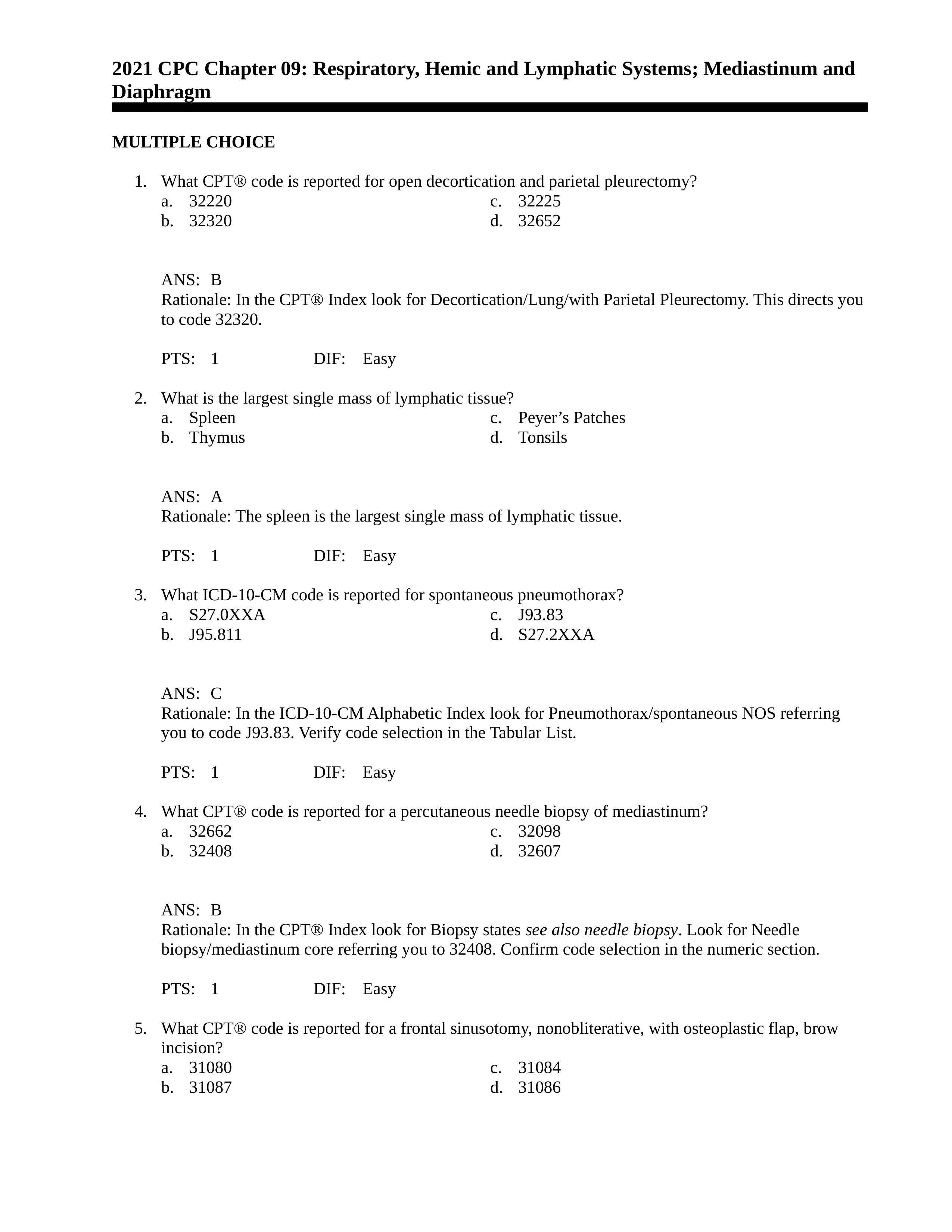 2021 CPC Chapter 09 Respiratory, Hemic and Lymphatic Systems Mediastinum and Diaphragm - Answer Key-_dmh6053fifw_page1