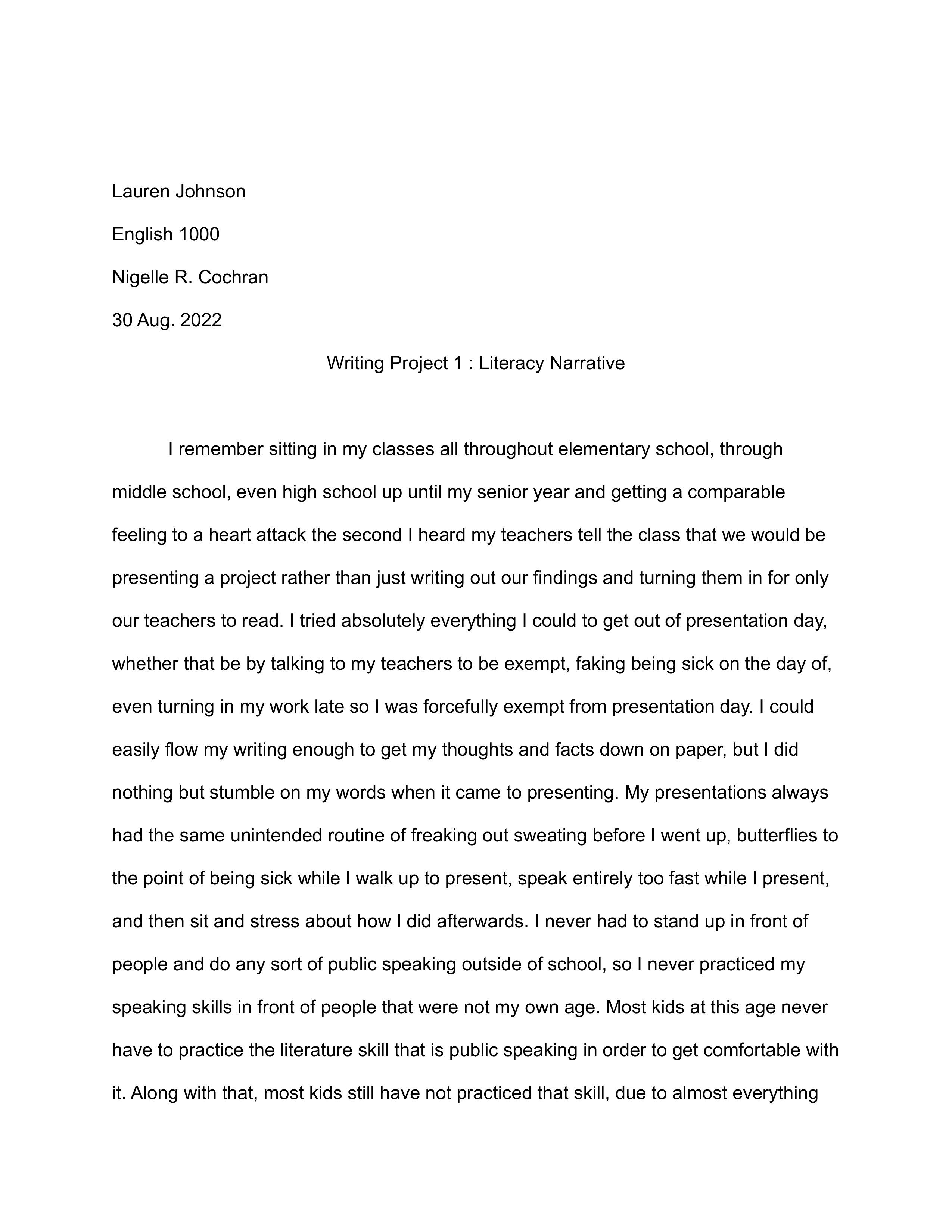 Writing Project 1 : Literacy Narrative Peer Draft.pdf_dmkoz4n94ky_page1