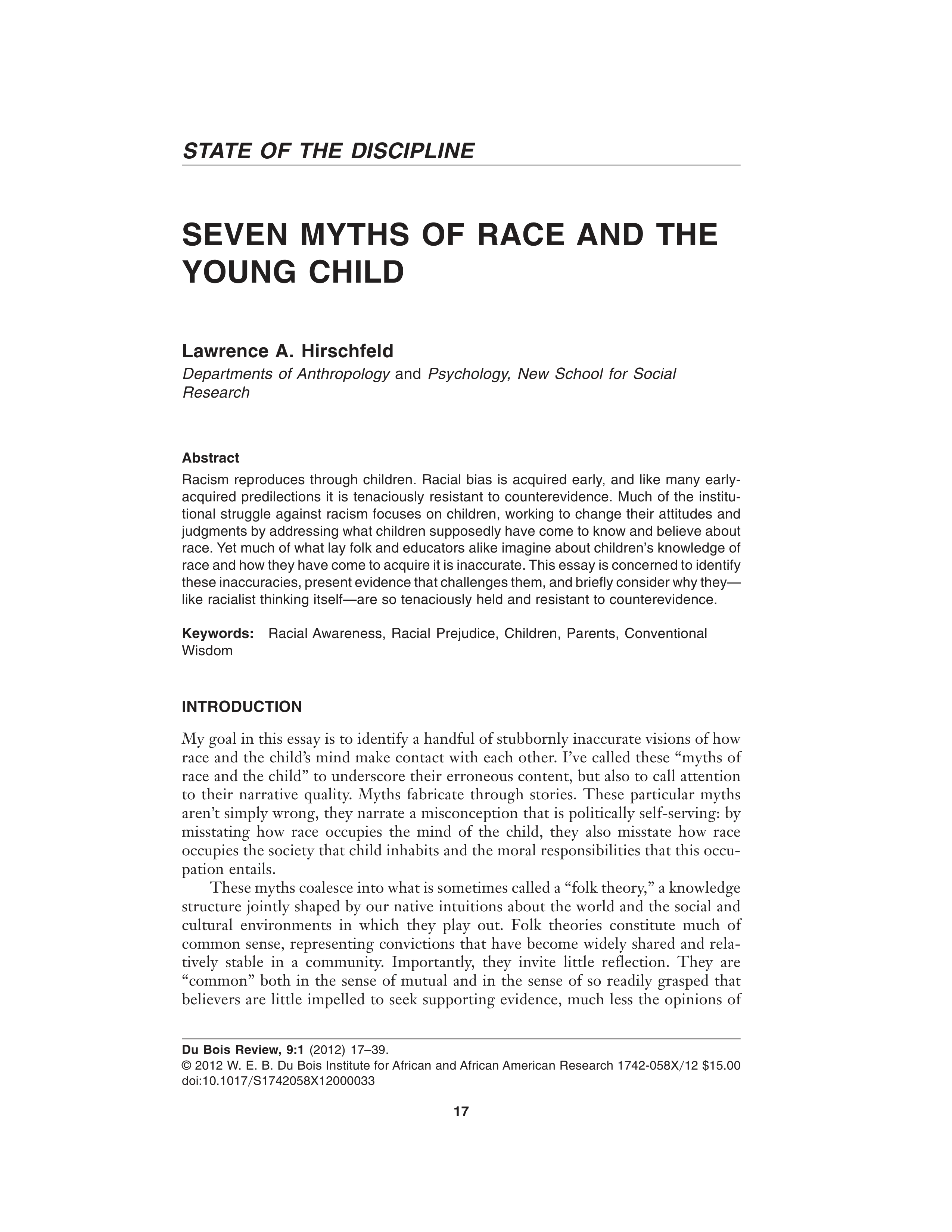 Hirschfeld (2012) Seven myths of race and the young child.pdf_dmrfqq77s32_page1