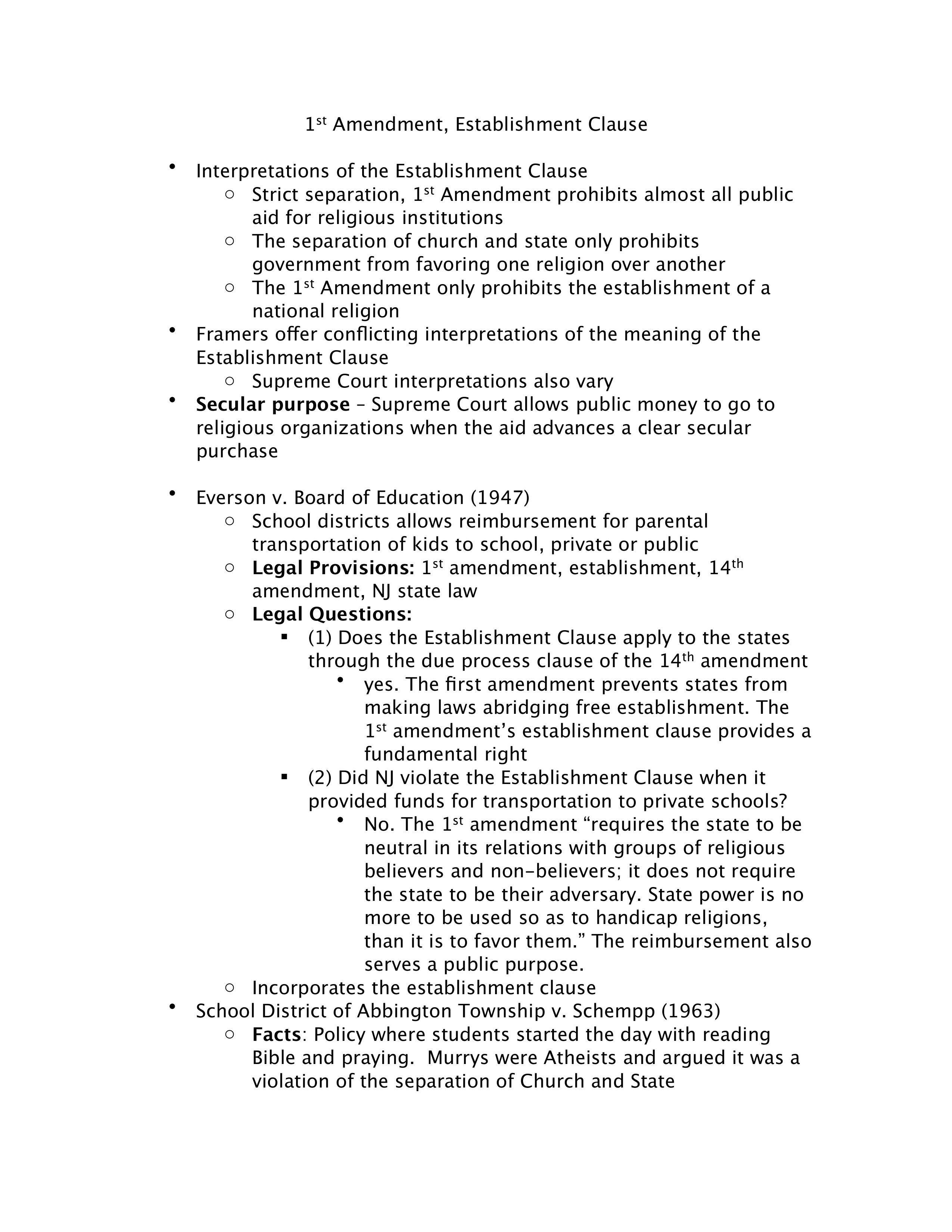 1st Amendment, Establishment Clause Notes_dmxh9ztgw45_page1