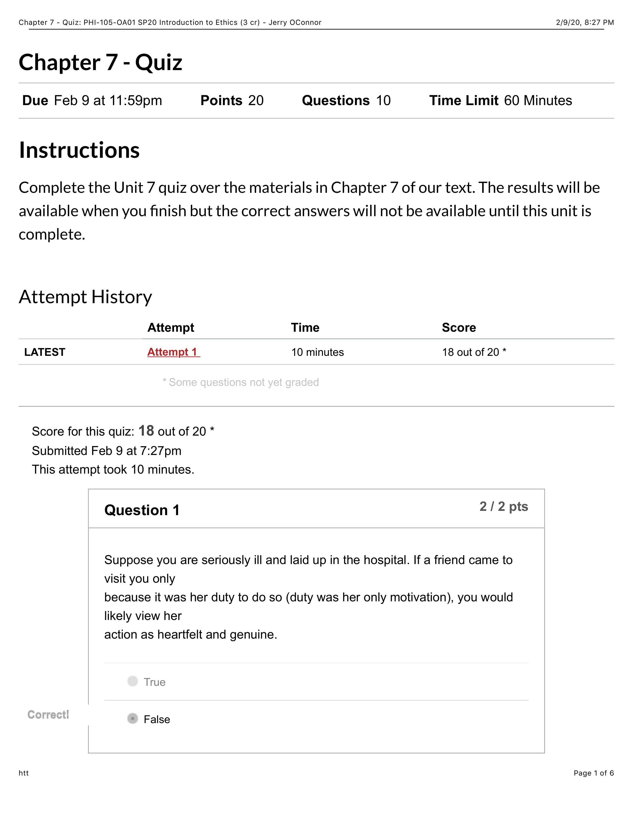 Chapter 7 - Quiz: PHI-105-OA01 SP20 Introduction to Ethics (3 cr) - Jerry OConnor.pdf_dn40t05b43t_page1