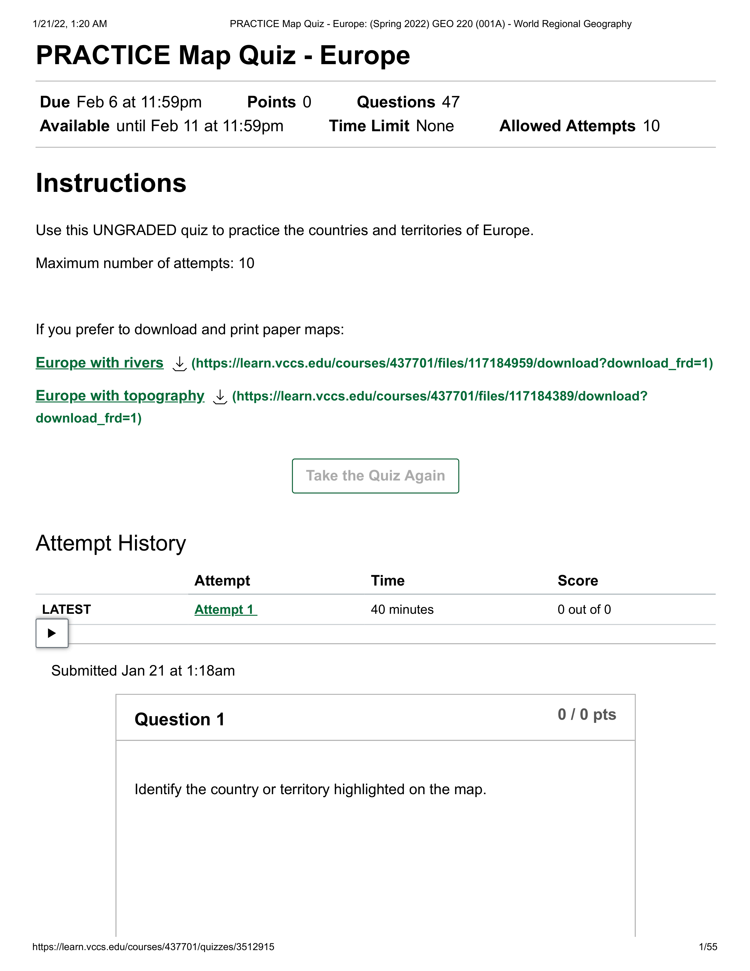 PRACTICE Map Quiz - Europe_ (Spring 2022) GEO 220 (001A) - World Regional Geography.pdf_dnjsn5cn3it_page1