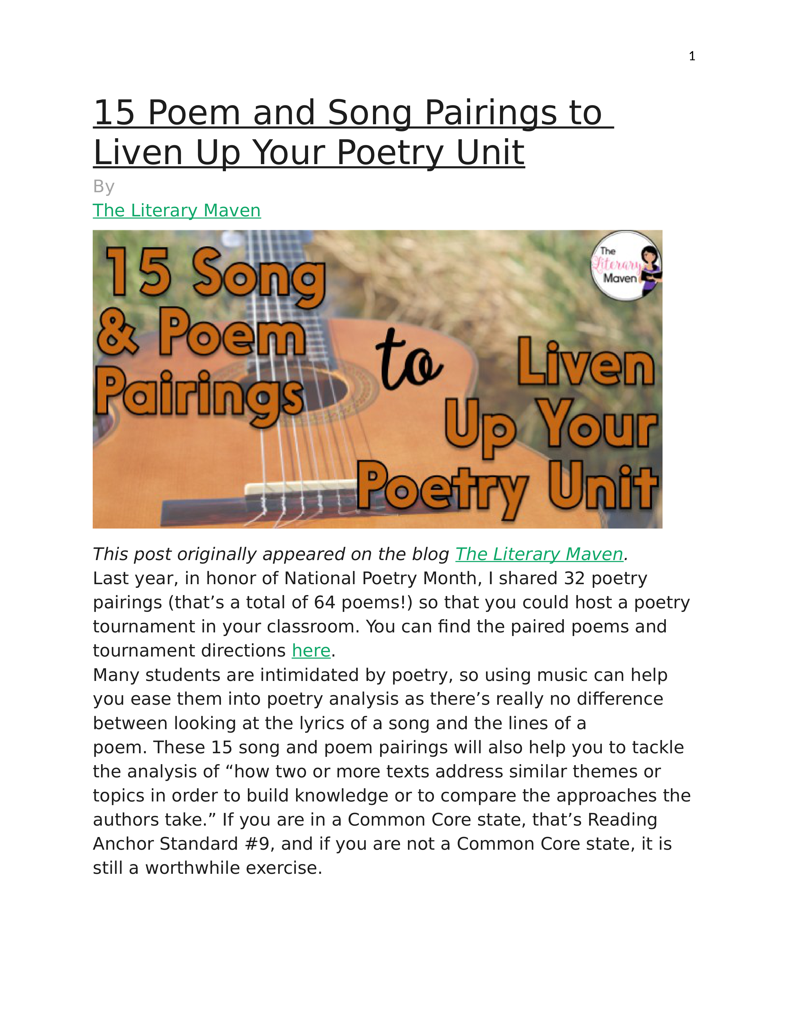 15 Poem and Song Pairings to Liven Up Your Poetry Unit.docx_dntzknsy46s_page1