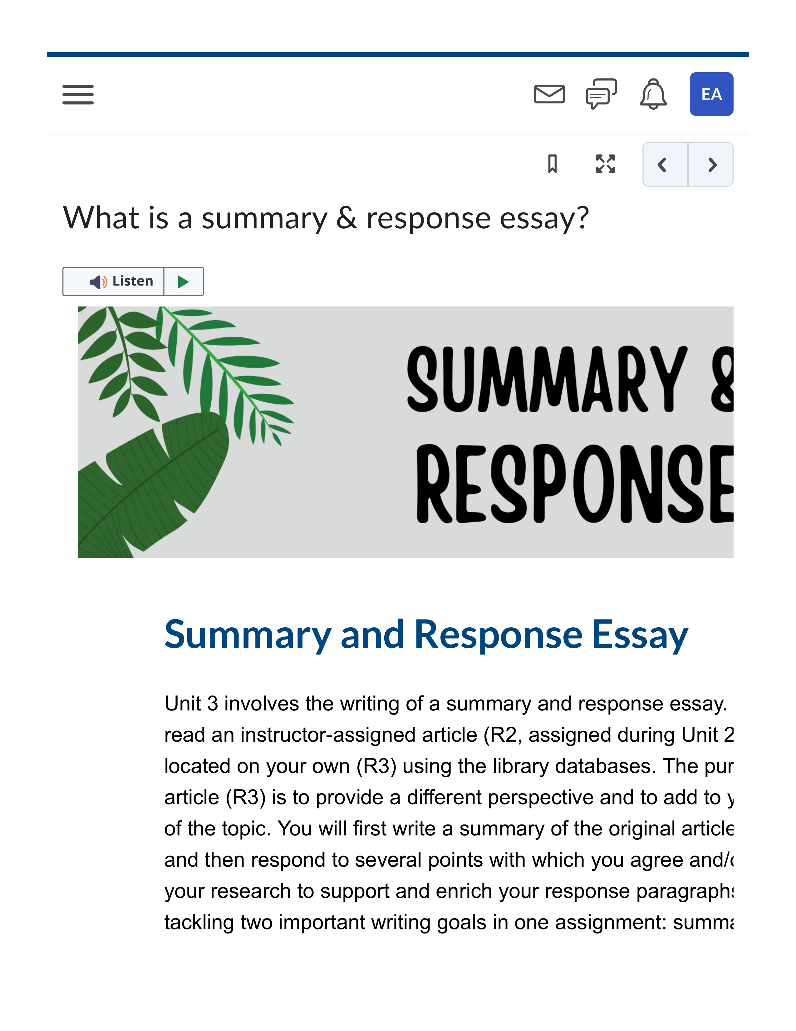 What is a summary & response essay? - ENG101-415 Composition I (Spring 2023 S7).pdf_dnxwk1k7hs7_page1