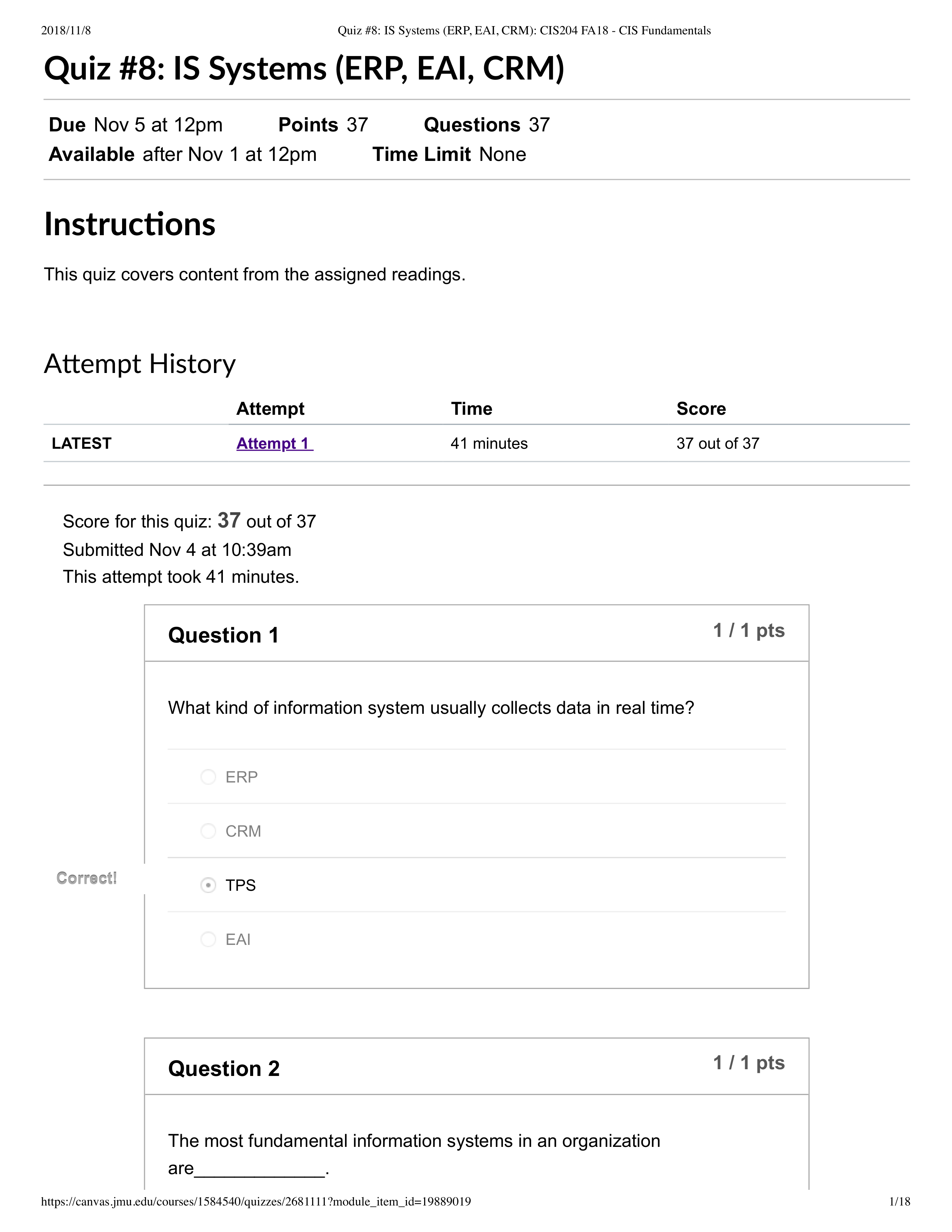 Quiz #8_ IS Systems (ERP, EAI, CRM)_ CIS204 FA18 - CIS Fundamentals.pdf_doou184zwu8_page1