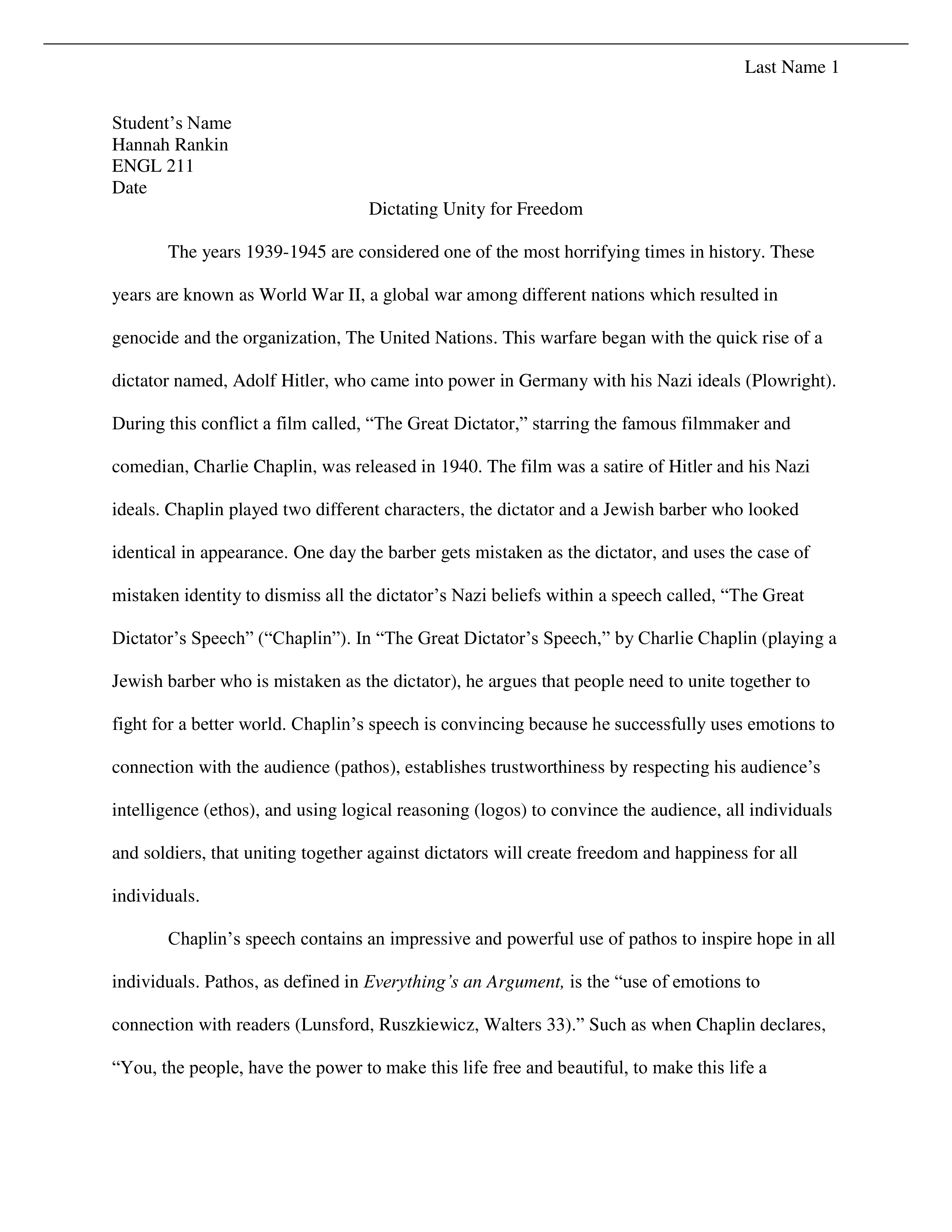 Student Rhetorical Analysis_ The Great Dictator.pdf_dpdhp8nc895_page1