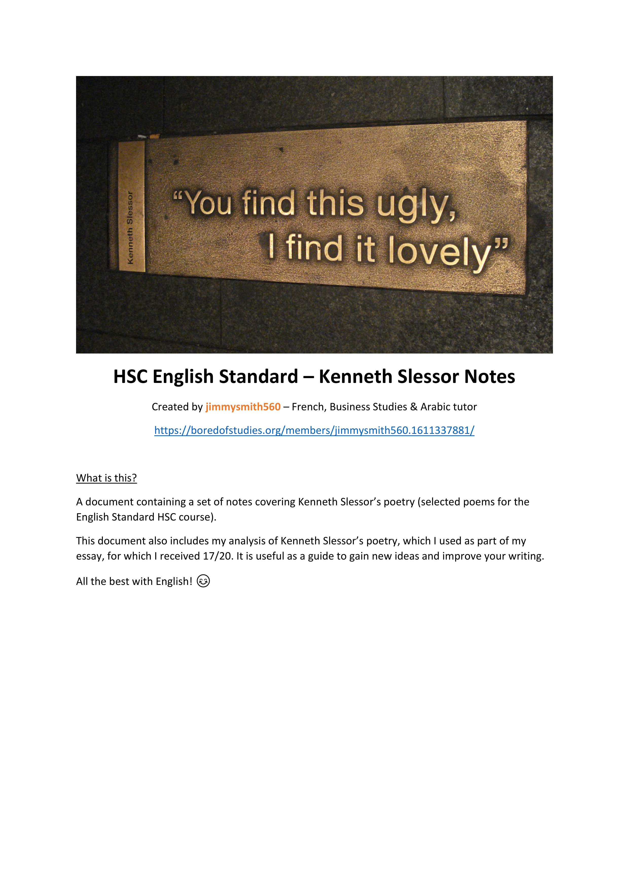 HSC English Standard - Kenneth Slessor (Poem Notes + Analysis).pdf_dppfd9344lu_page1