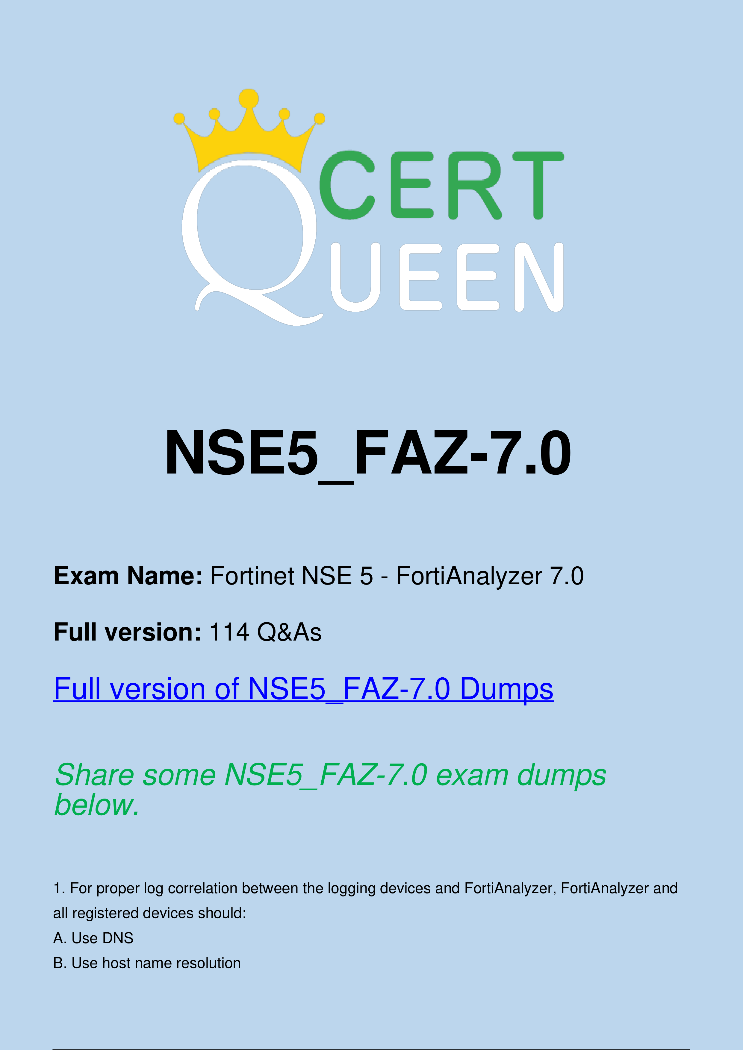 Fortinet NSE 5 - FortiAnalyzer 7.0 NSE5_FAZ-7.0 Exam Dumps.pdf_dpsg7fn94g2_page1