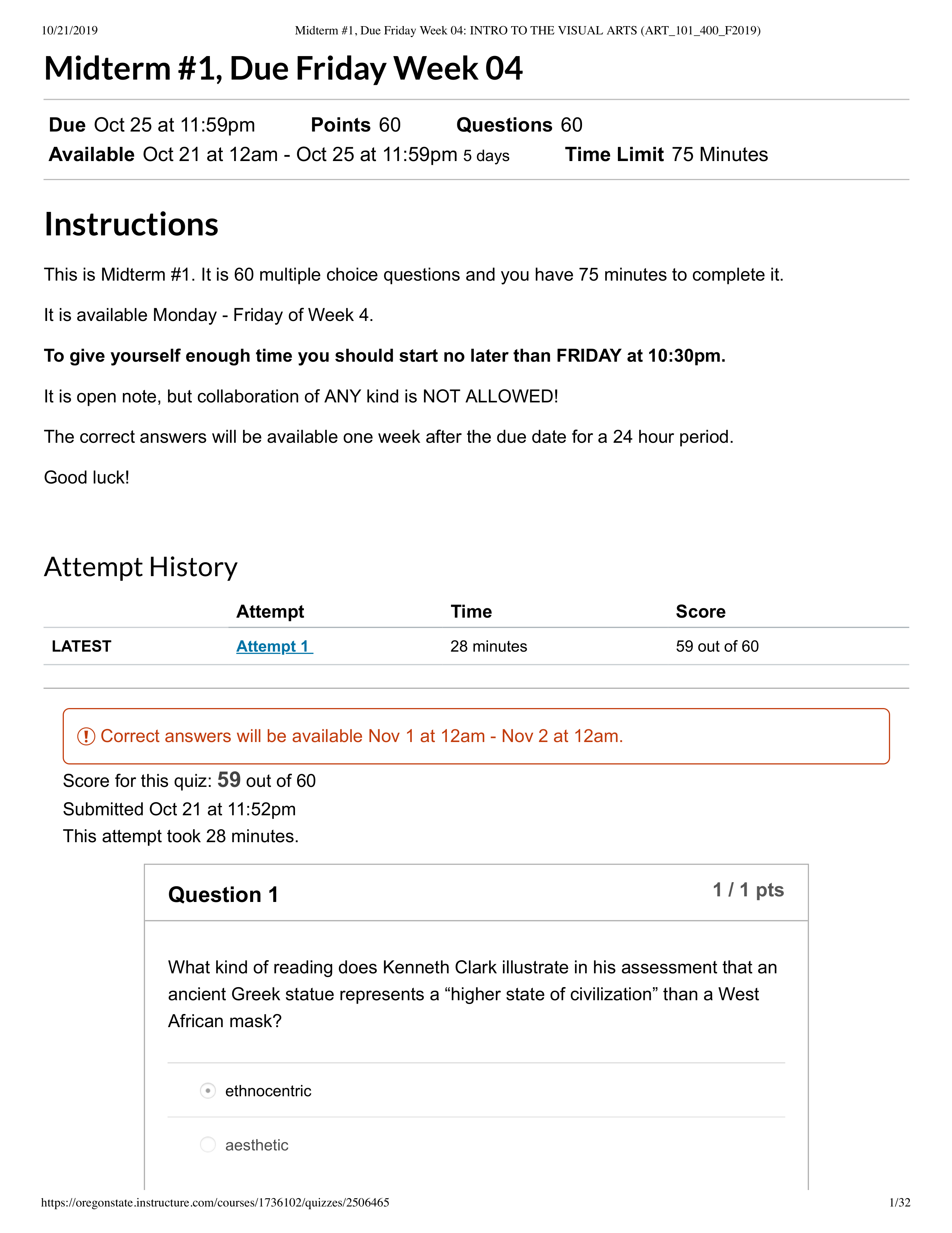 Midterm #1, Due Friday Week 04_ INTRO TO THE VISUAL ARTS (ART_101_400_F2019).pdf_dpv8fb4kzqj_page1