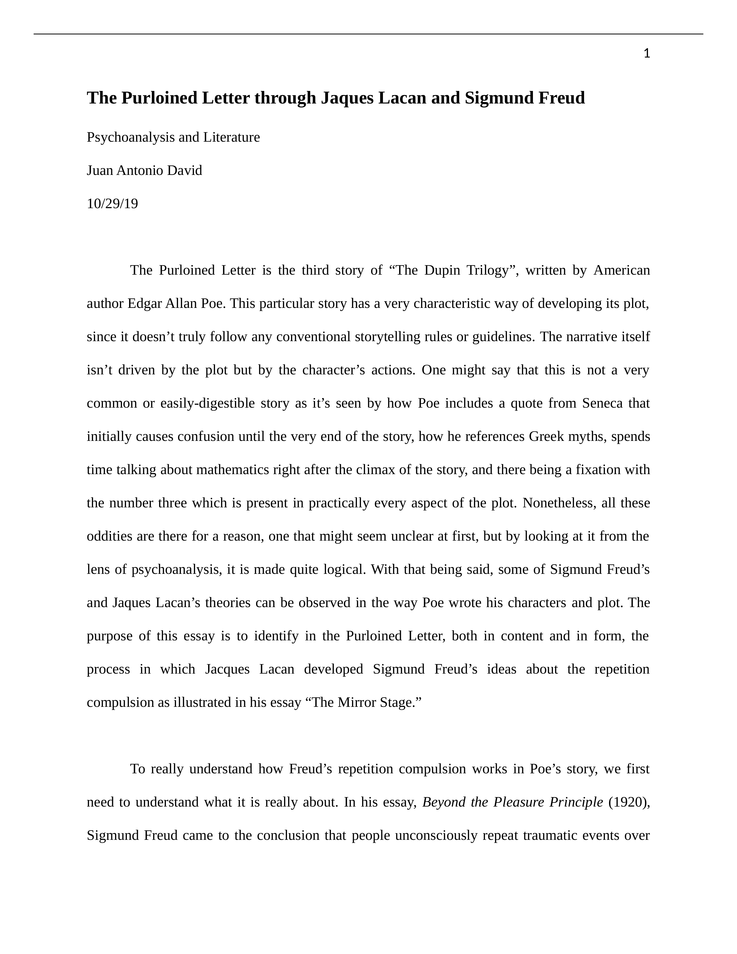 The Purloined Letter through Lacan and Freud Final.docx_dqtkig0wnui_page1