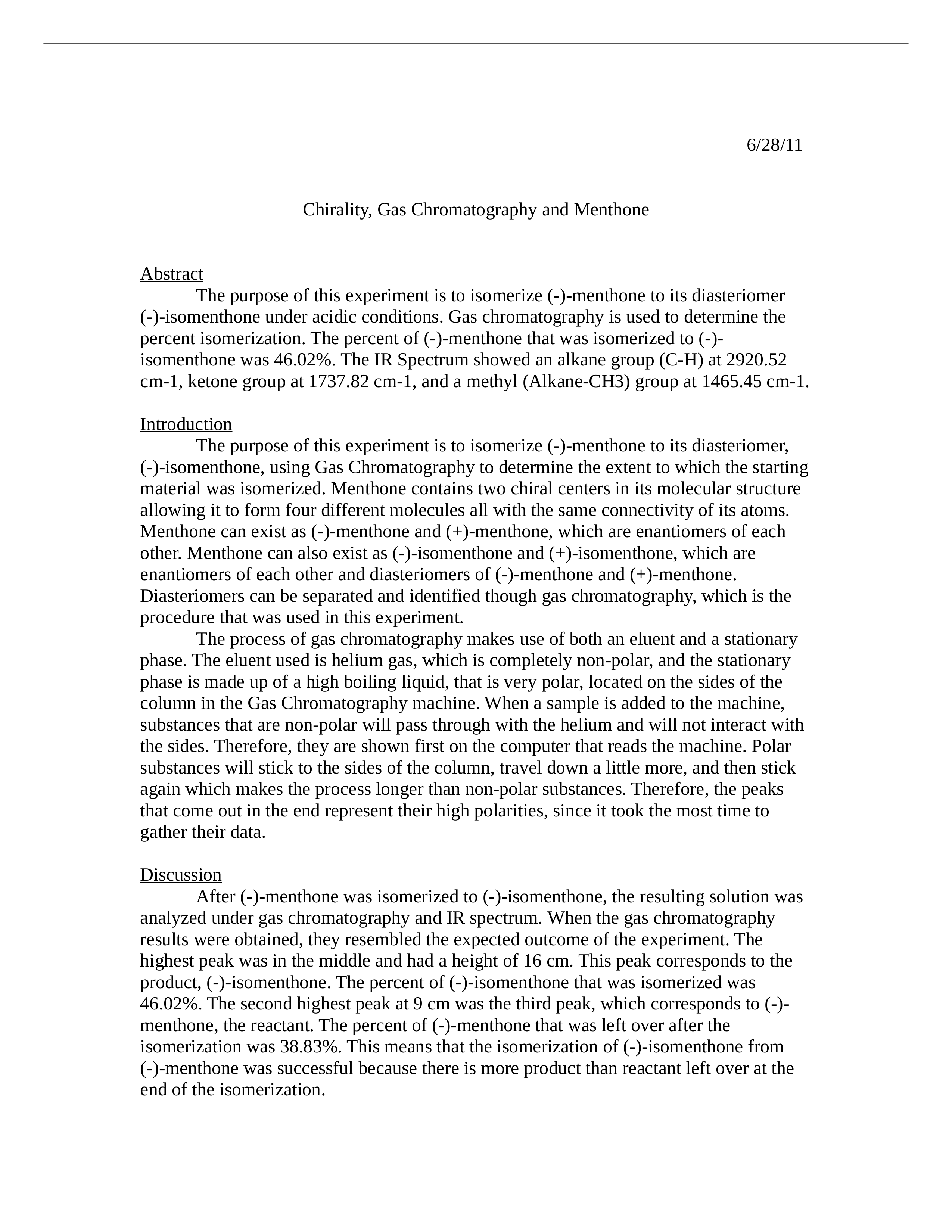 Chirality, Gas Chromatography and Menthone Lab Report OChem_dqzpqlrmv73_page1