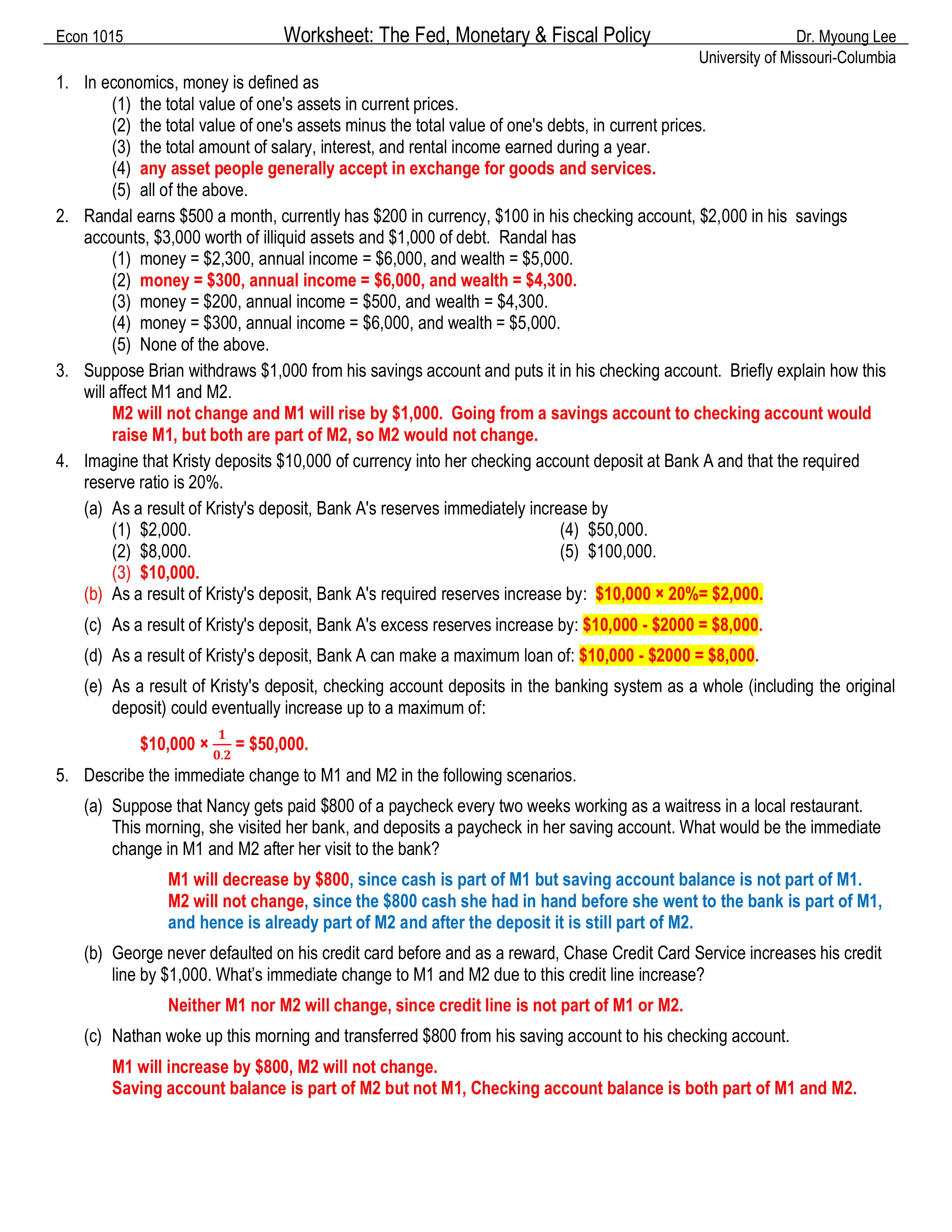 Worksheet 10 The Fed, Monetary & Fiscal Policies Solution_drdfbwvebos_page1