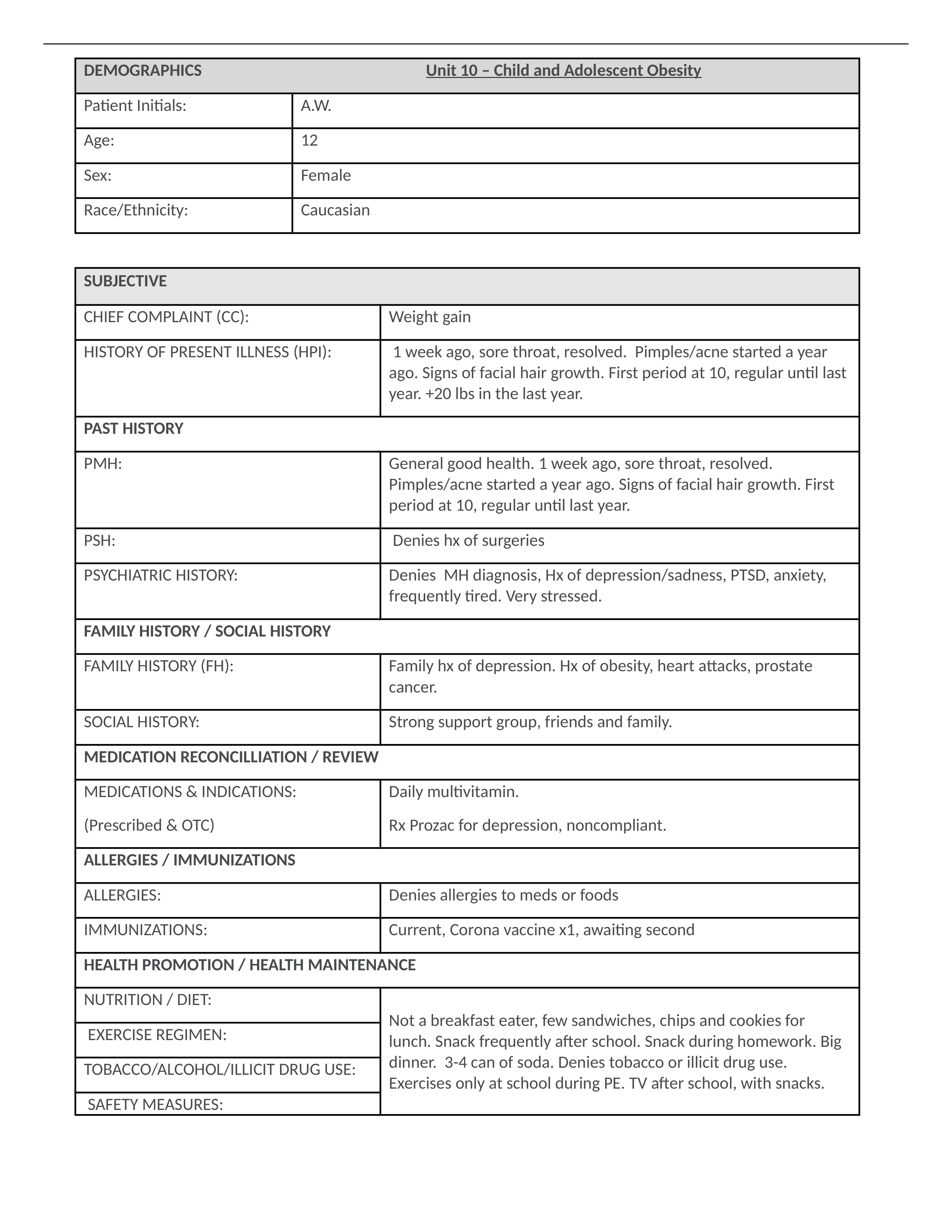 Unit 10 - SOAP Note - Child and Adolescent Obesity - Timothy Fletcher-Velasco.docx_drvx7s005bi_page1