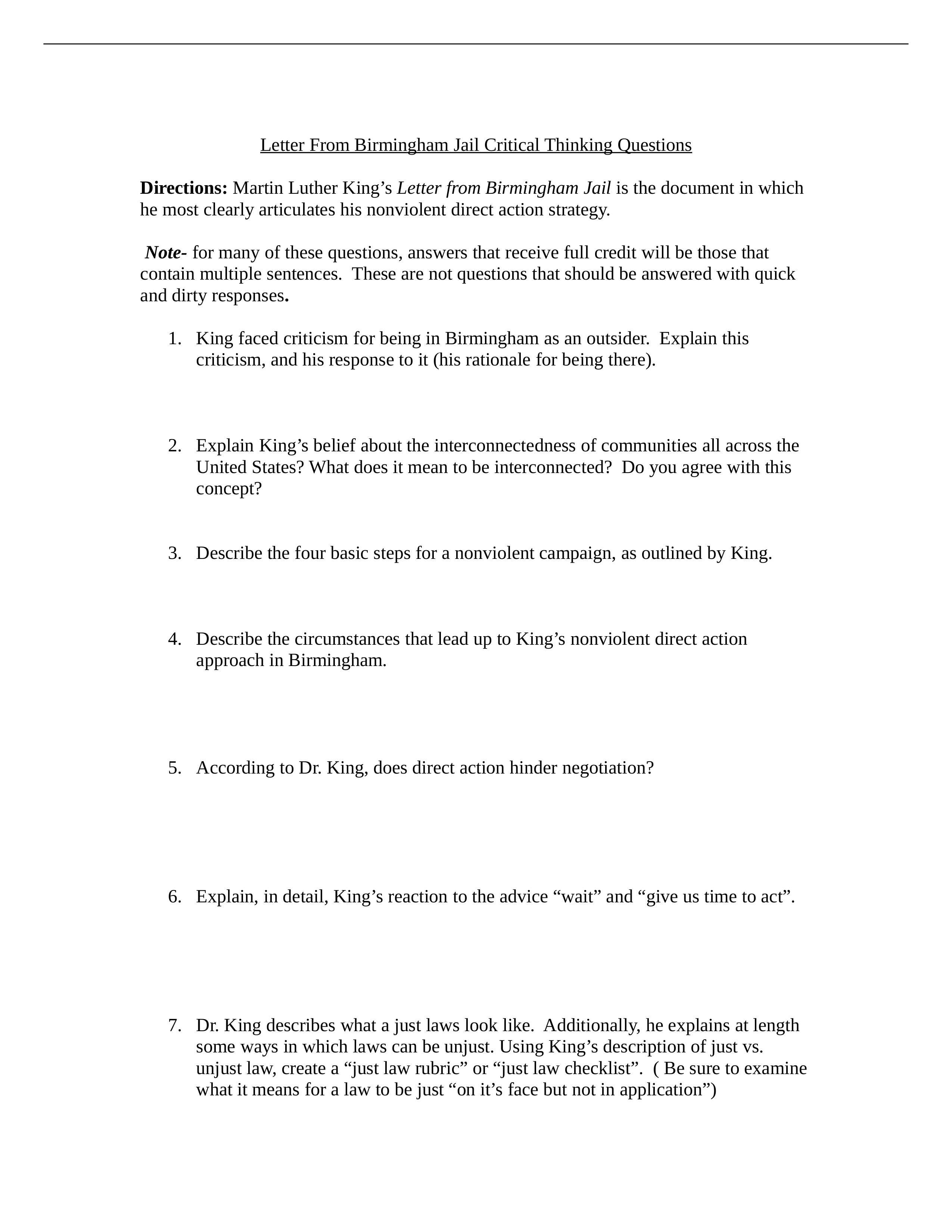 Letter From Birmingham Jail Critical Thinking Questions_ds4fvujbnct_page1