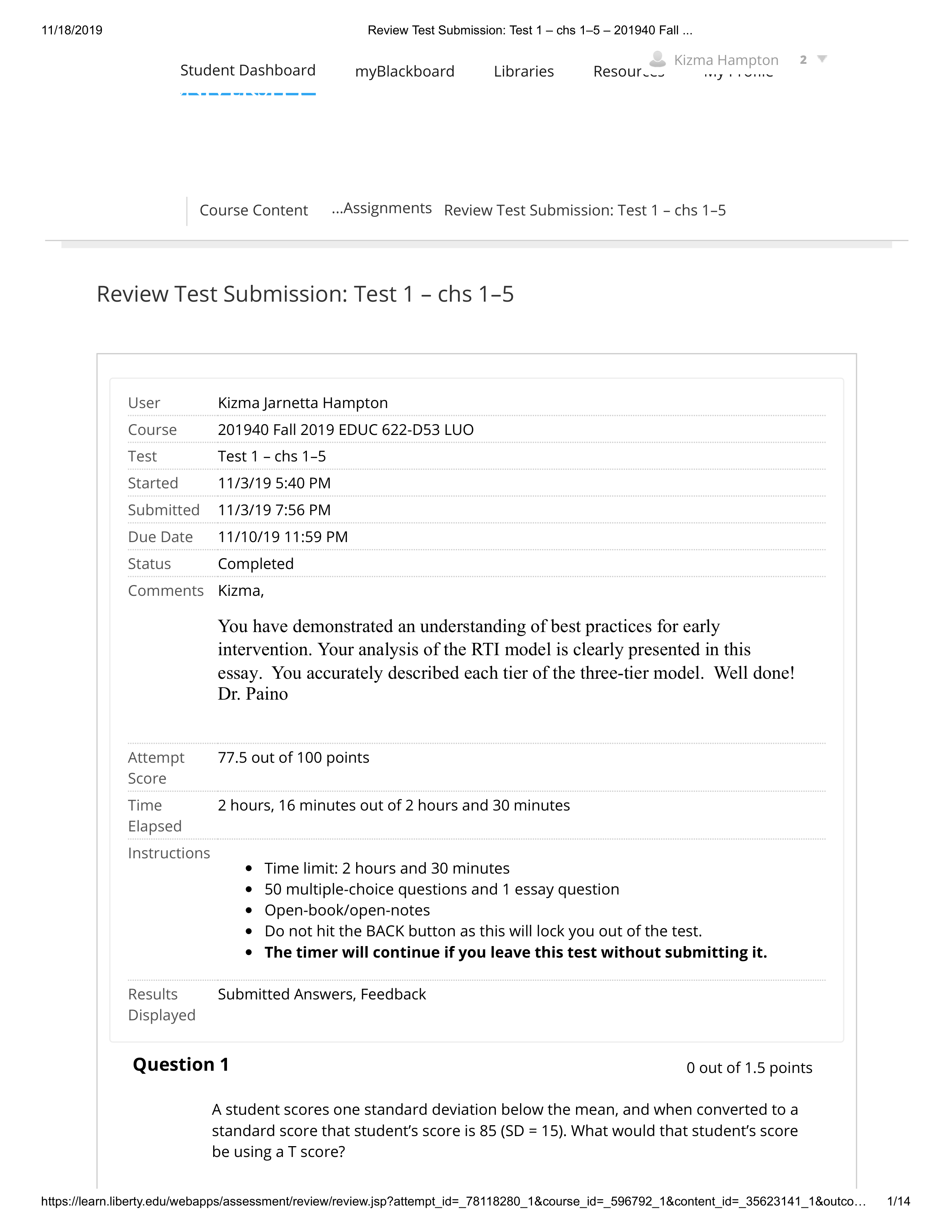 EDUC 622 Test Submission_ Test 1 - chs 1-5 -.pdf_dsjdpqt1uu2_page1