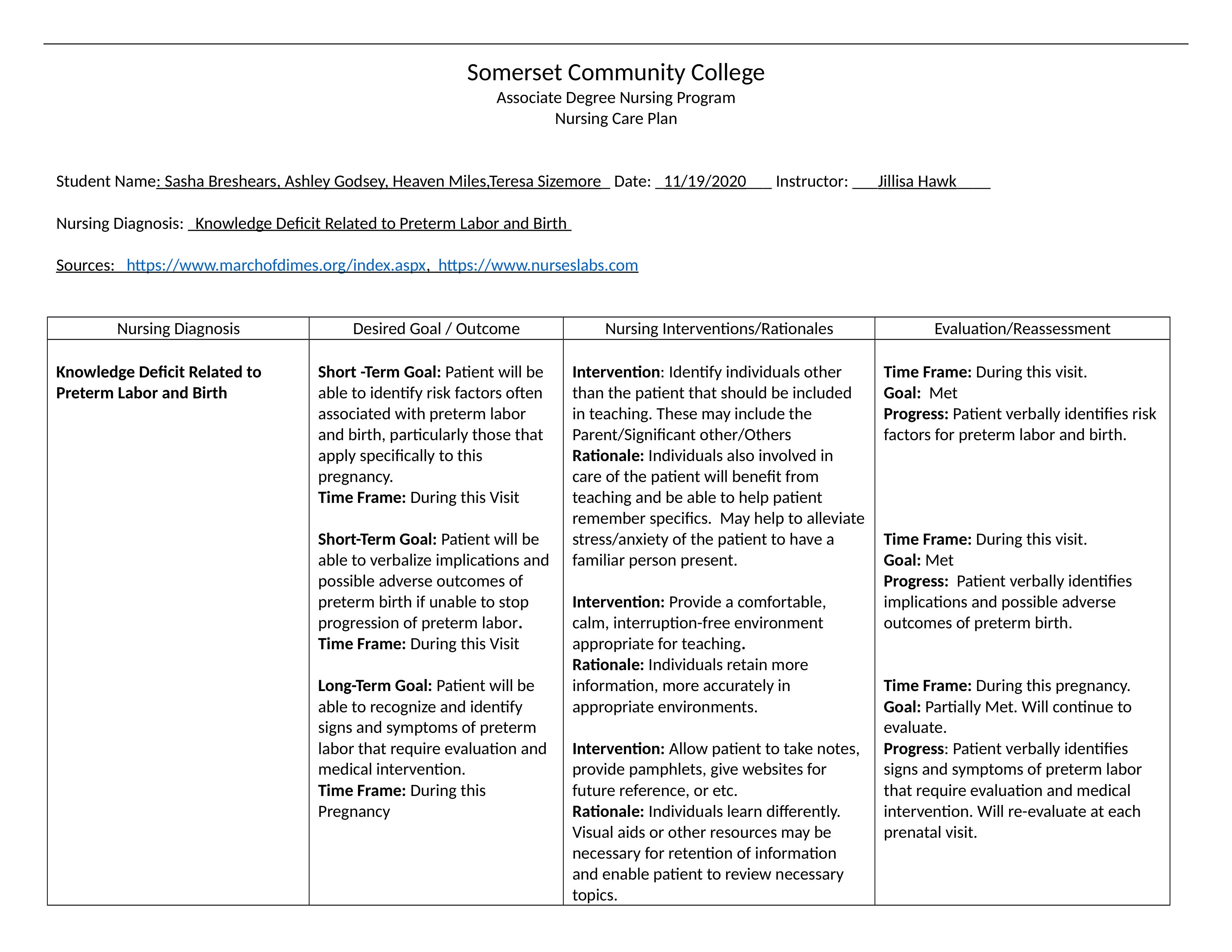 OB Knowledge Deficit - Preterm Labor and Birth Care Plan.docx_dtfp3o6b8fz_page1