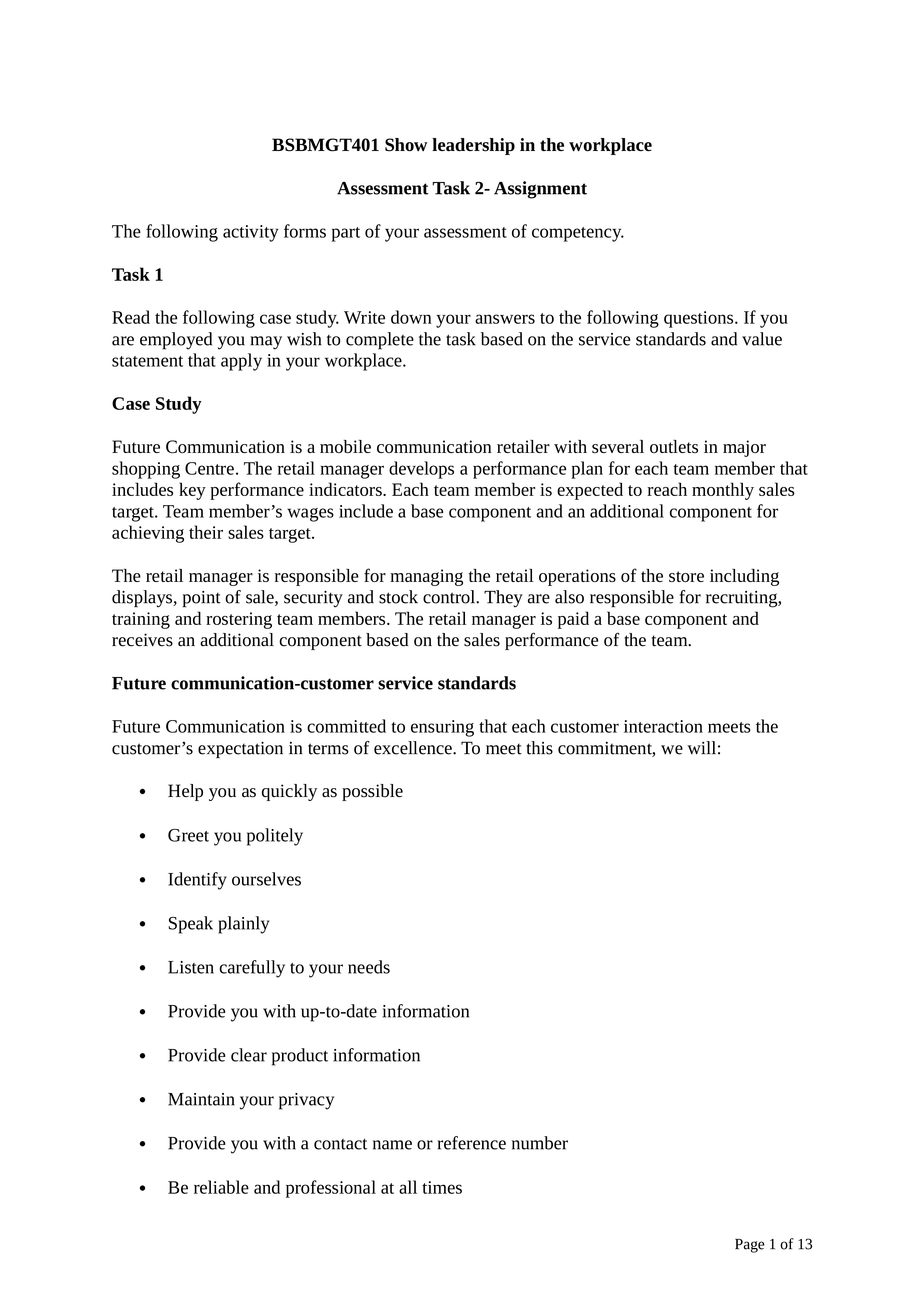 BSBMGT401 Show leadership in the workplace - Assessment Task 2 - Assignment.docx_du9v7eu2q1z_page1