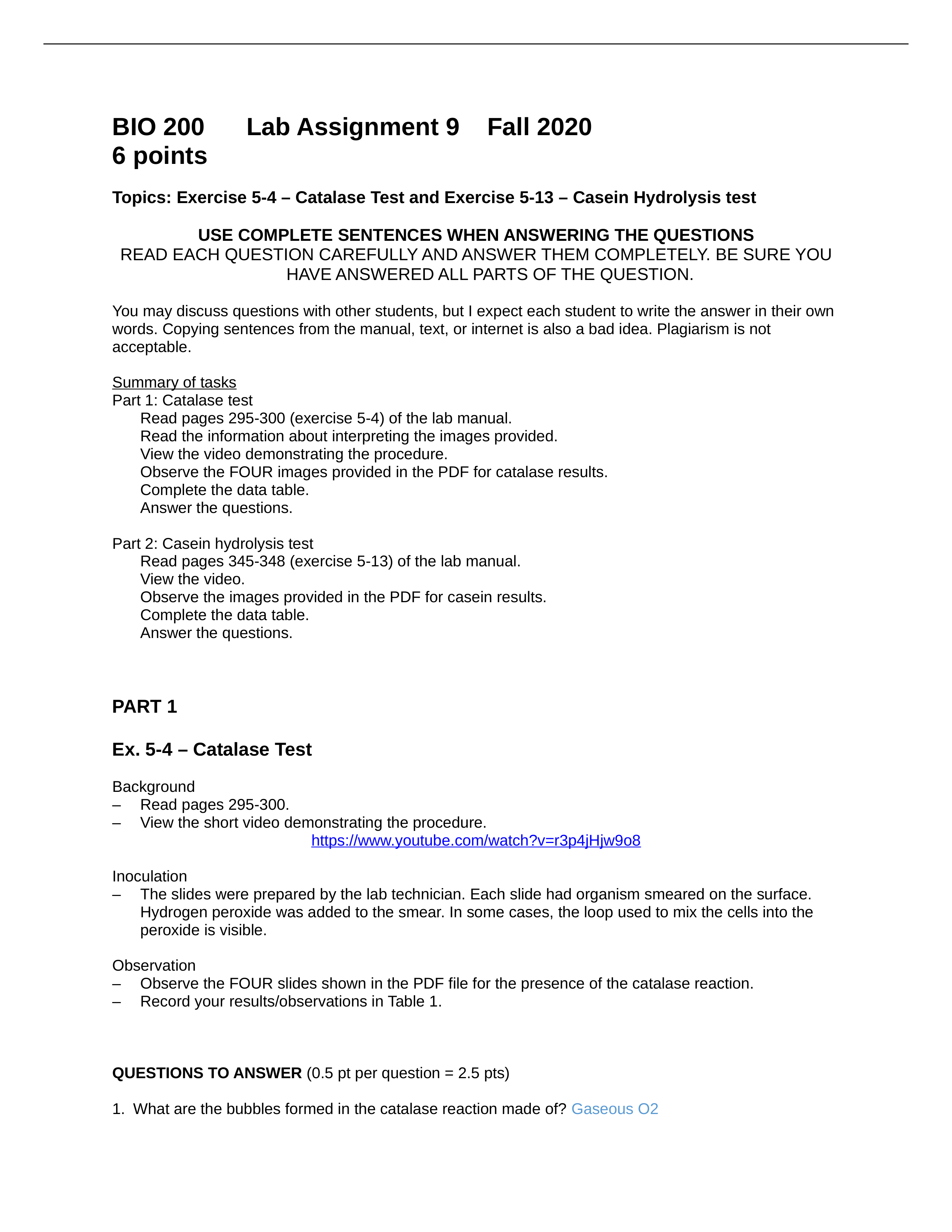 BIO 200 Lab Assignment 9 catalase and casein fall 2020.docx_dukjqicusl0_page1