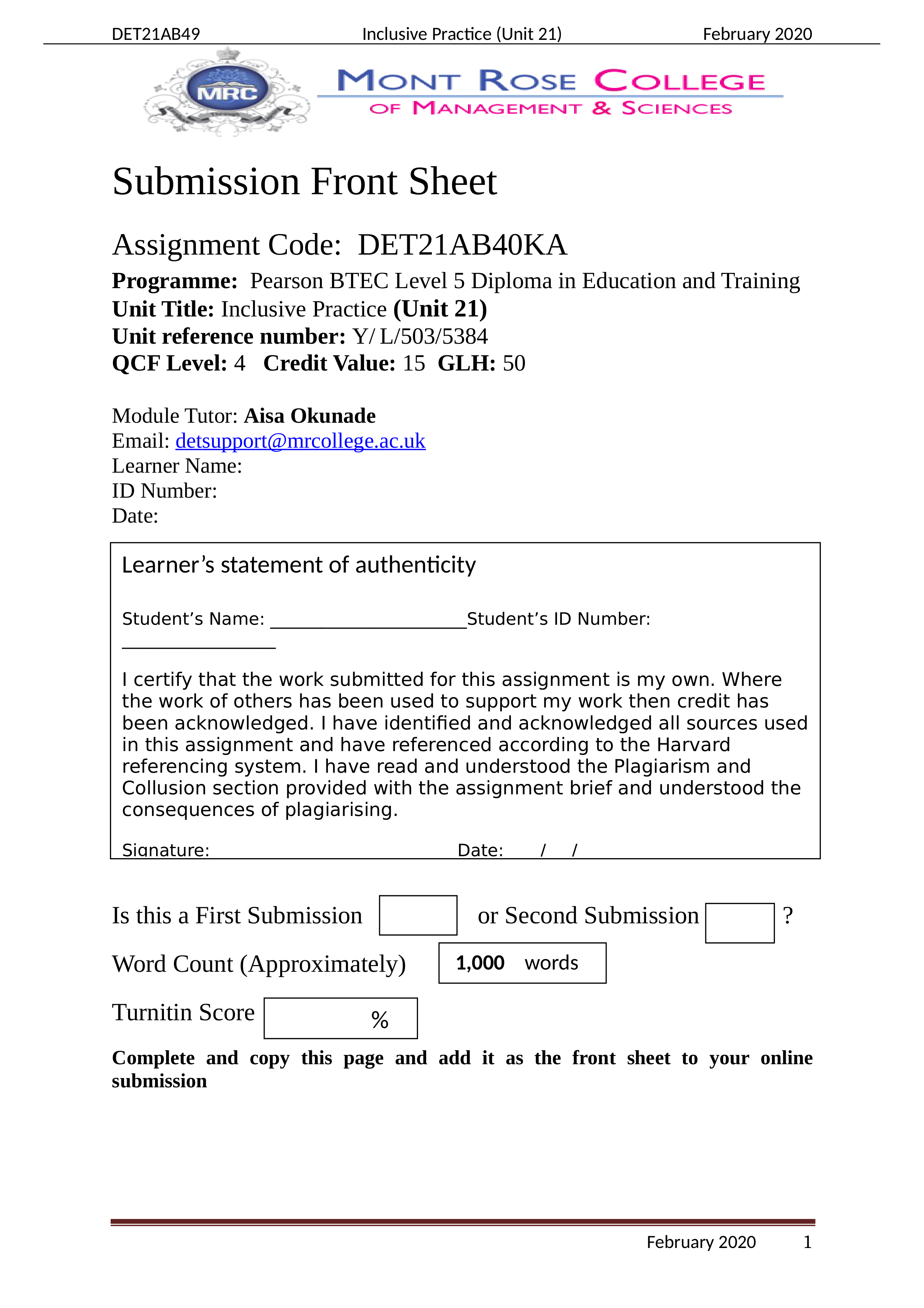 Unit 21 Inclusive Practice - DET21AB41 Assignment Brief.docx_dury79beqyc_page1