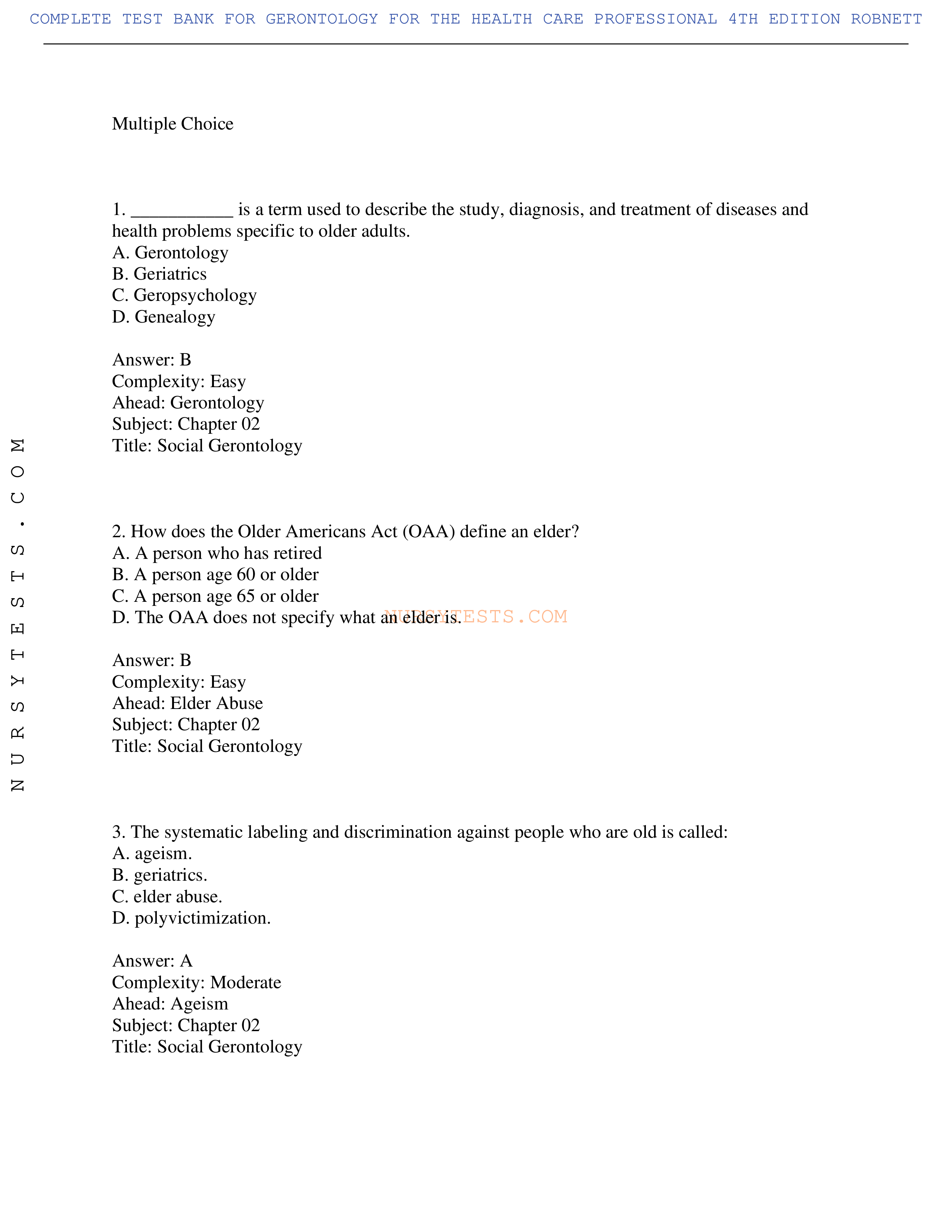 Test Bank Gerontology for the Health Care Professional 4th Edition Robnett.pdf_dv6ez8bvxmr_page1