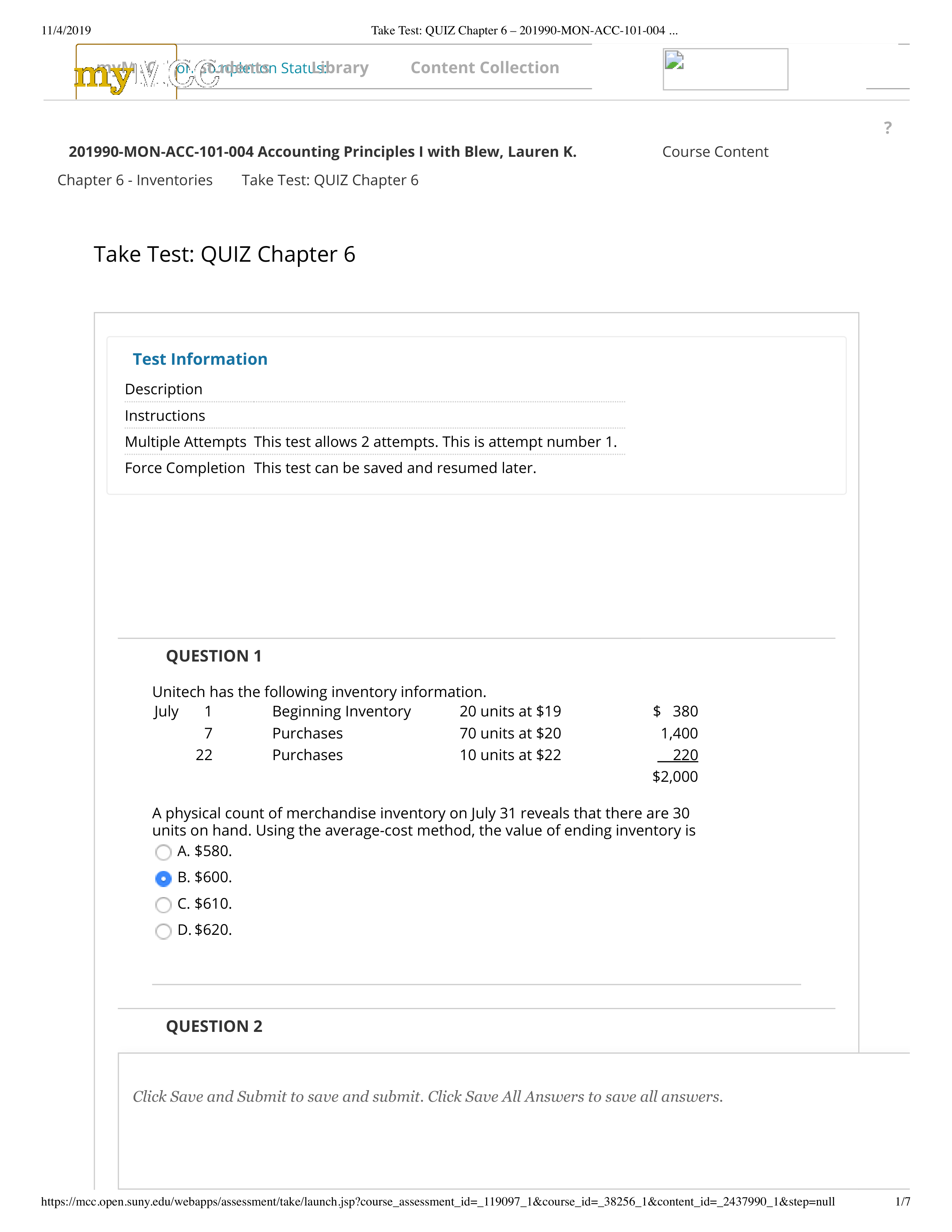 Take Test_ QUIZ Chapter 6 - 201990-MON-ACC-101-004 .._.pdf_dv8w60airib_page1