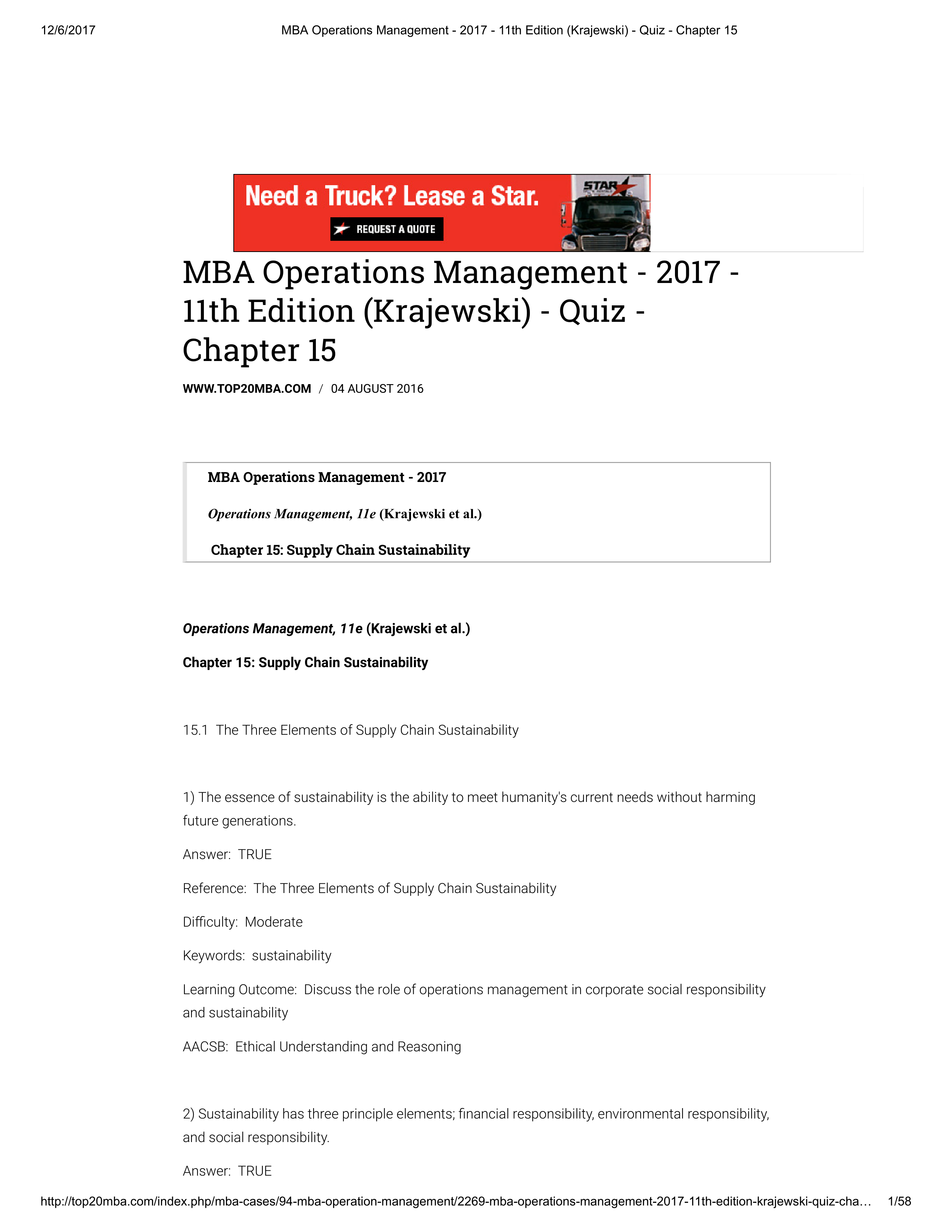 MBA Operations Management - 2017 - 11th Edition (Krajewski) - Quiz - Chapter 15.pdf_dvhc9dli1iu_page1